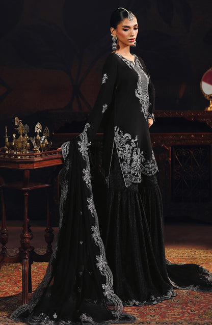 Suroor by Ramsha Luxury Embroidered Raw Silk Unstitched 3 Piece Suit - SR-106 Noor-e-Shab - RM26SR - Black - Formal Collection