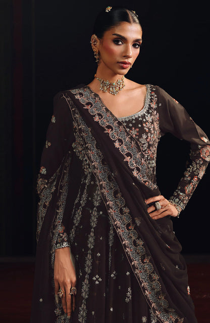 Suroor by Ramsha Luxury Embroidered Raw Silk Unstitched 3 Piece Suit - SR-108 Sahiba - RM26SR - Brown - Formal Collection