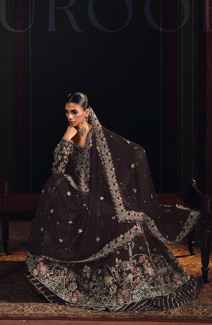 Suroor by Ramsha Luxury Embroidered Raw Silk Unstitched 3 Piece Suit - SR-108 Sahiba - RM26SR - Brown - Formal Collection