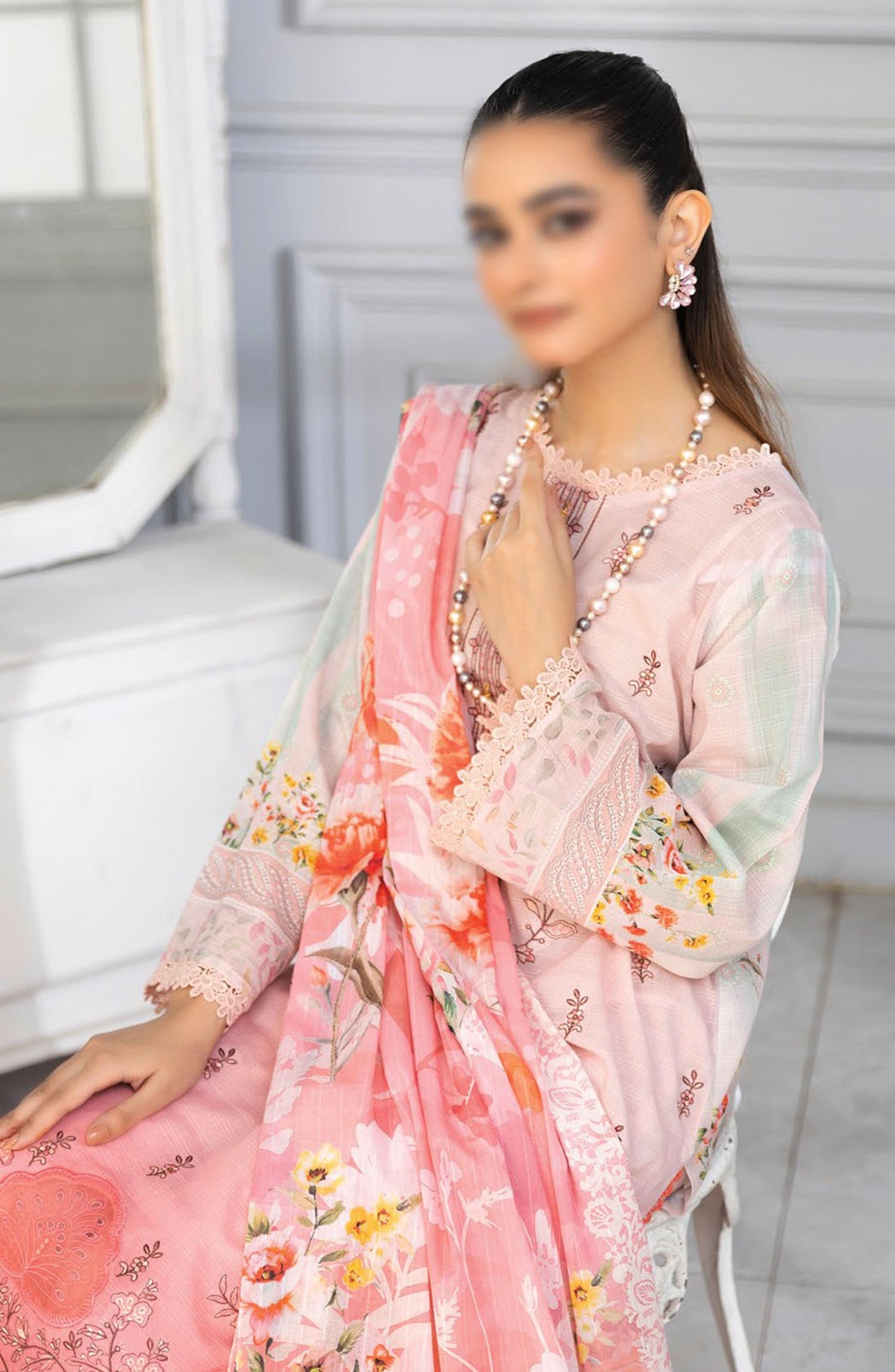 Tassawar Embroidered Lawn Unstitched 3 Piece Suit - Design-06 - AK25TSW2 - Pink - Summer Collection