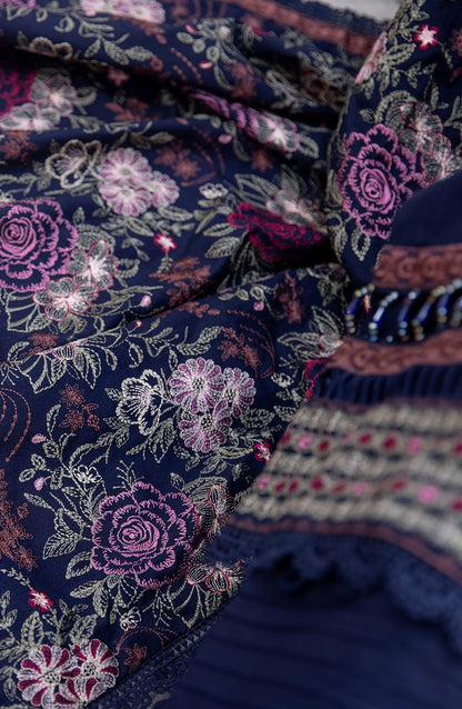 Threads N Weaves Embroidered Dhanak Unstitched 3 Piece Suit - D23103 - TNW25WD - Navy Blue - Winter Collection