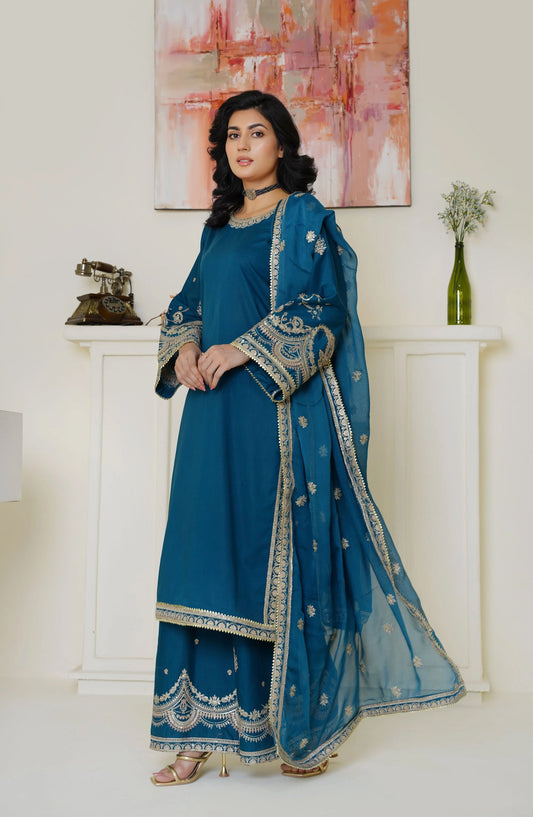 Threads & Weaves Elegant Teal Blue Embroidered Lawn 3-Piece Suit - Ready to Wear TNW25LN