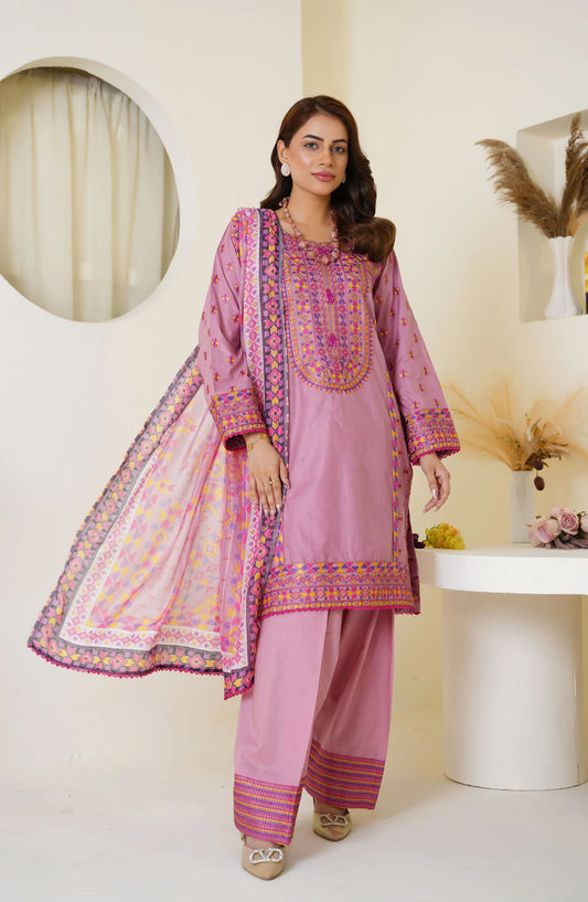 Threads & Weaves Mauve Pink Embroidered Viscose 3-Piece Suit Ready to Wear TNW25VSC