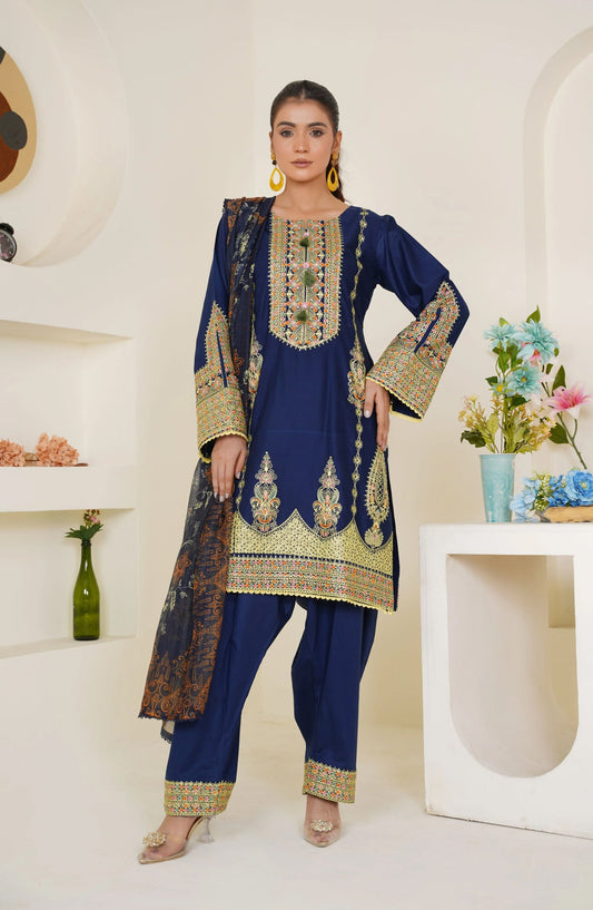 Threads & Weaves Royal Blue Embroidered Lawn 3-Piece Pret Suit TNW25LN