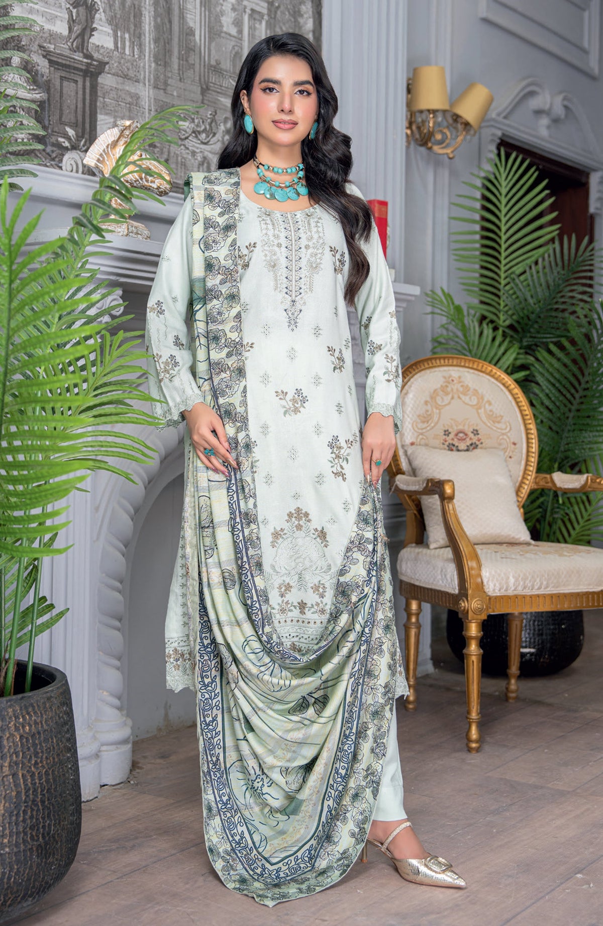Umang by Riaz Arts Embroidered Peach Unstitched 3 Piece Suit - D-07 - RA26UMG - Blue - Winter Collection