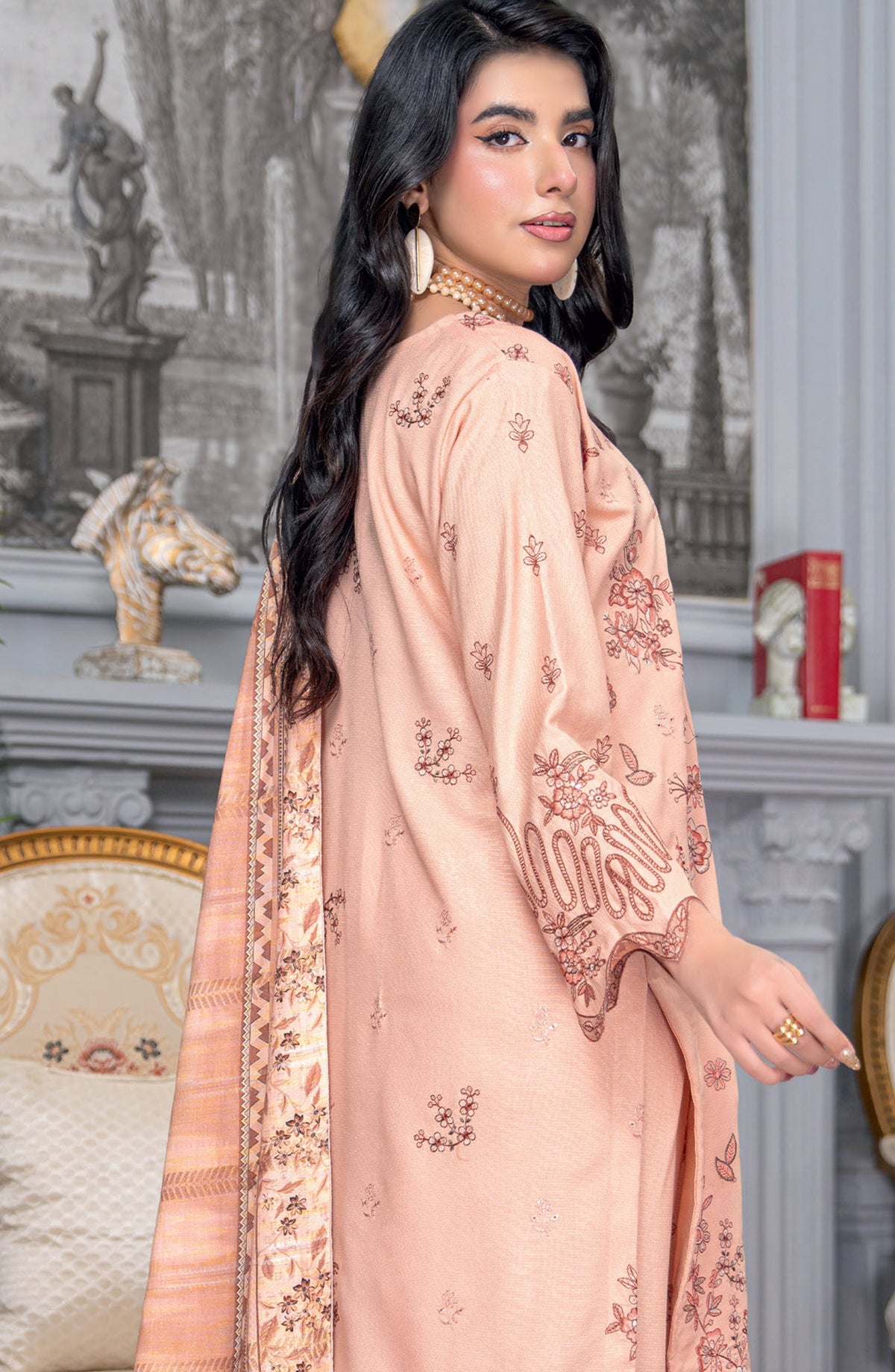 Umang by Riaz Arts Embroidered Peach Unstitched 3 Piece Suit - D-06 - RA26UMG - Pink - Winter Collection