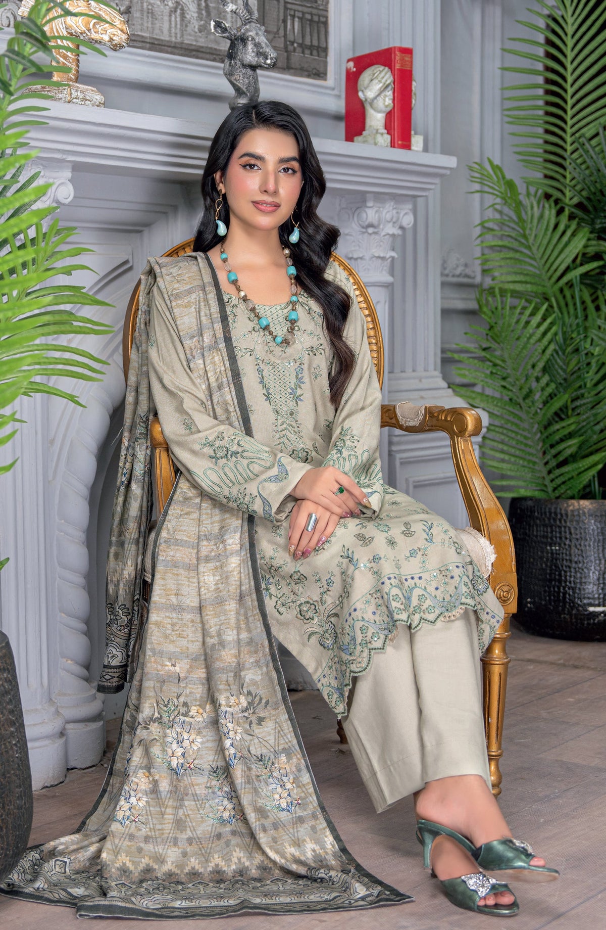Umang by Riaz Arts Embroidered Peach Unstitched 3 Piece Suit - D-05 - RA26UMG - Grey - Winter Collection