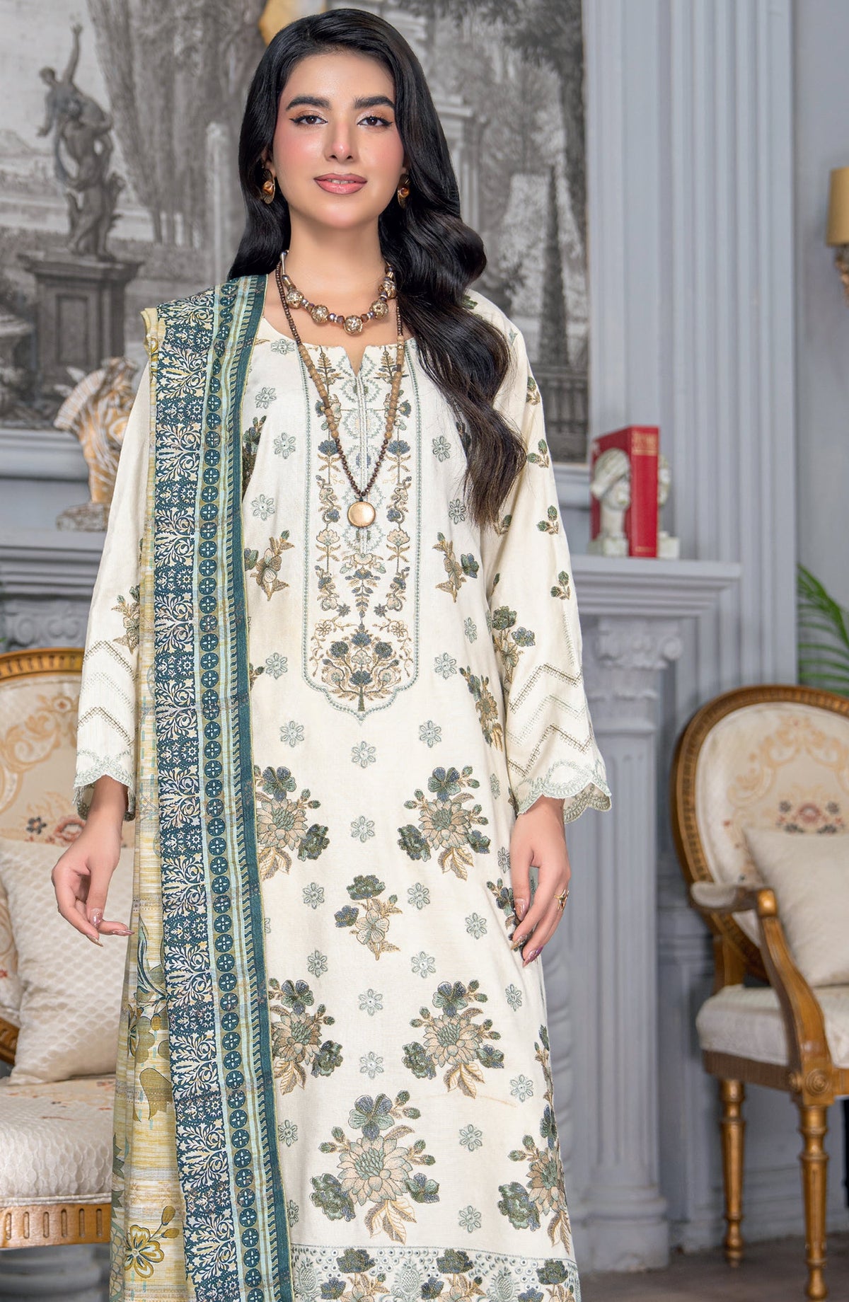 Umang by Riaz Arts Embroidered Peach Unstitched 3 Piece Suit - D-04 - RA26UMG - Green - Winter Collection