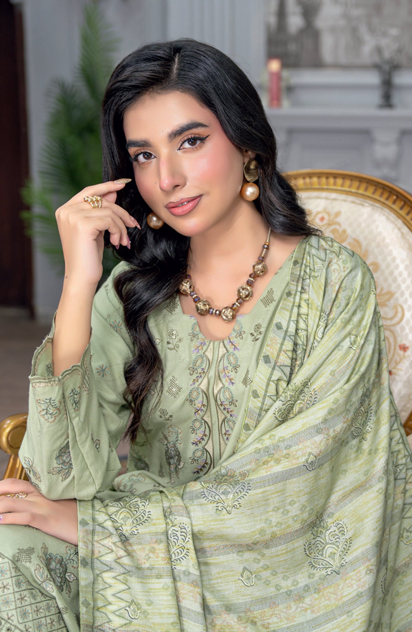 Umang by Riaz Arts Embroidered Peach Unstitched 3 Piece Suit - D-02 - RA26UMG - Green - Winter Collection