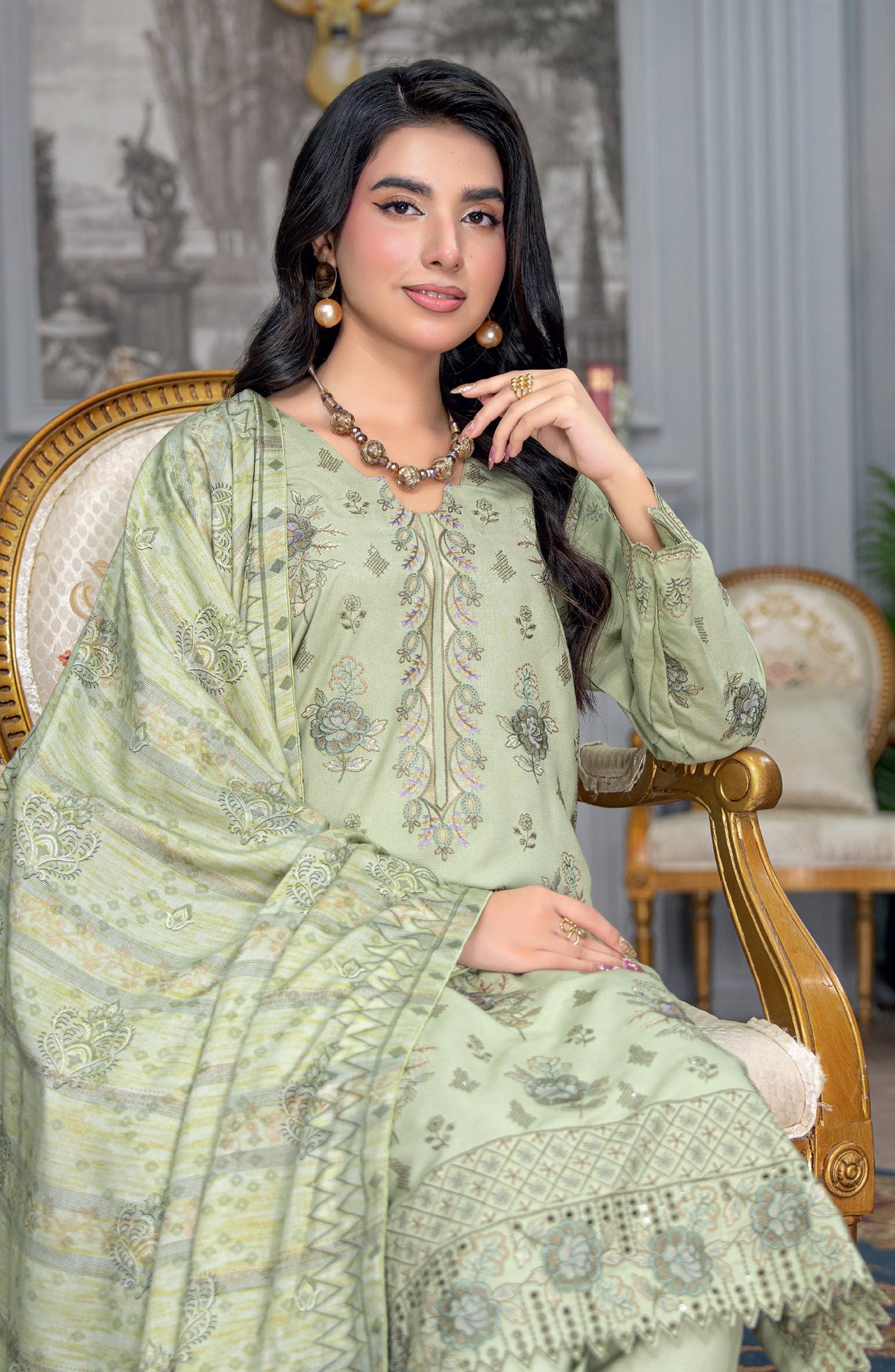 Umang by Riaz Arts Embroidered Peach Unstitched 3 Piece Suit - D-02 - RA26UMG - Green - Winter Collection