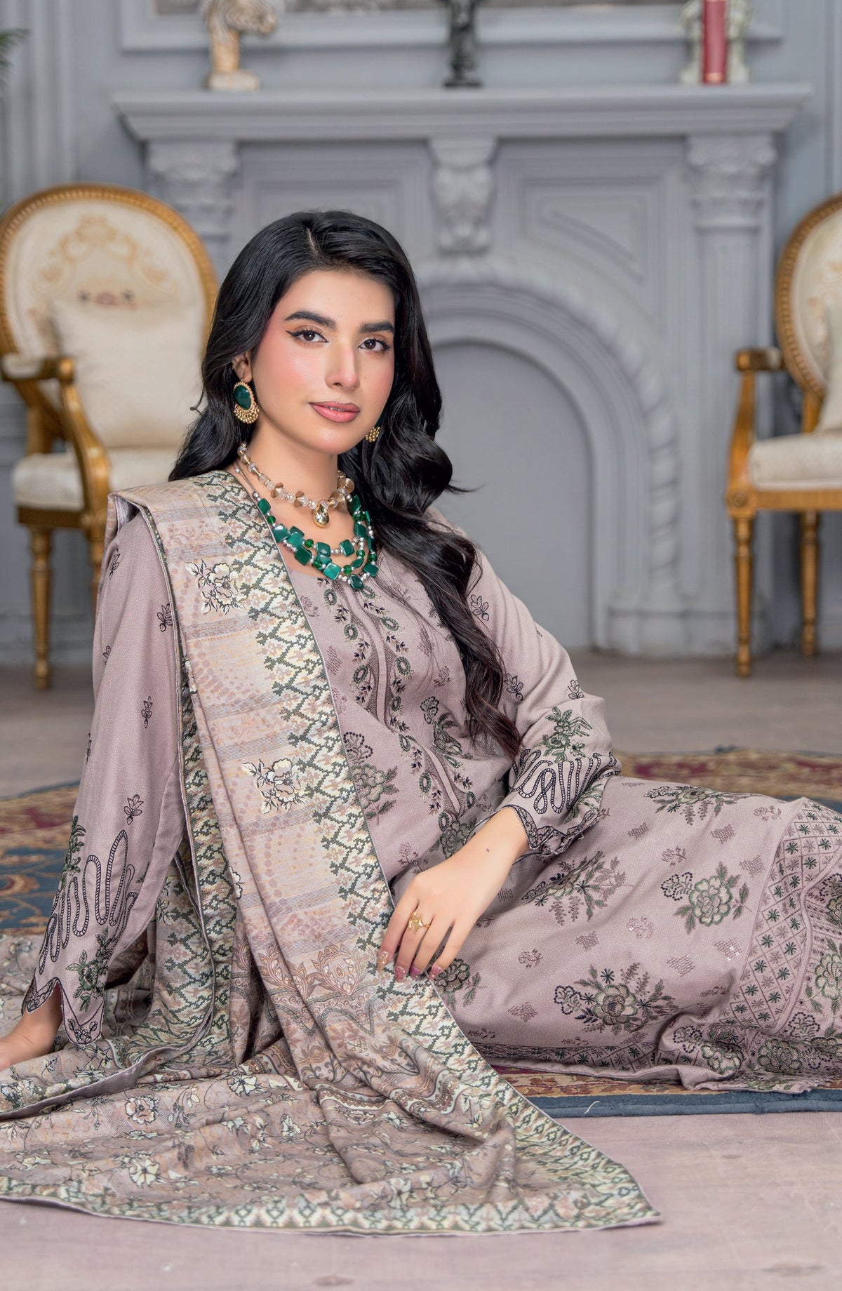 Umang by Riaz Arts Embroidered Peach Unstitched 3 Piece Suit - D-01 - RA26UMG - Purple - Winter Collection