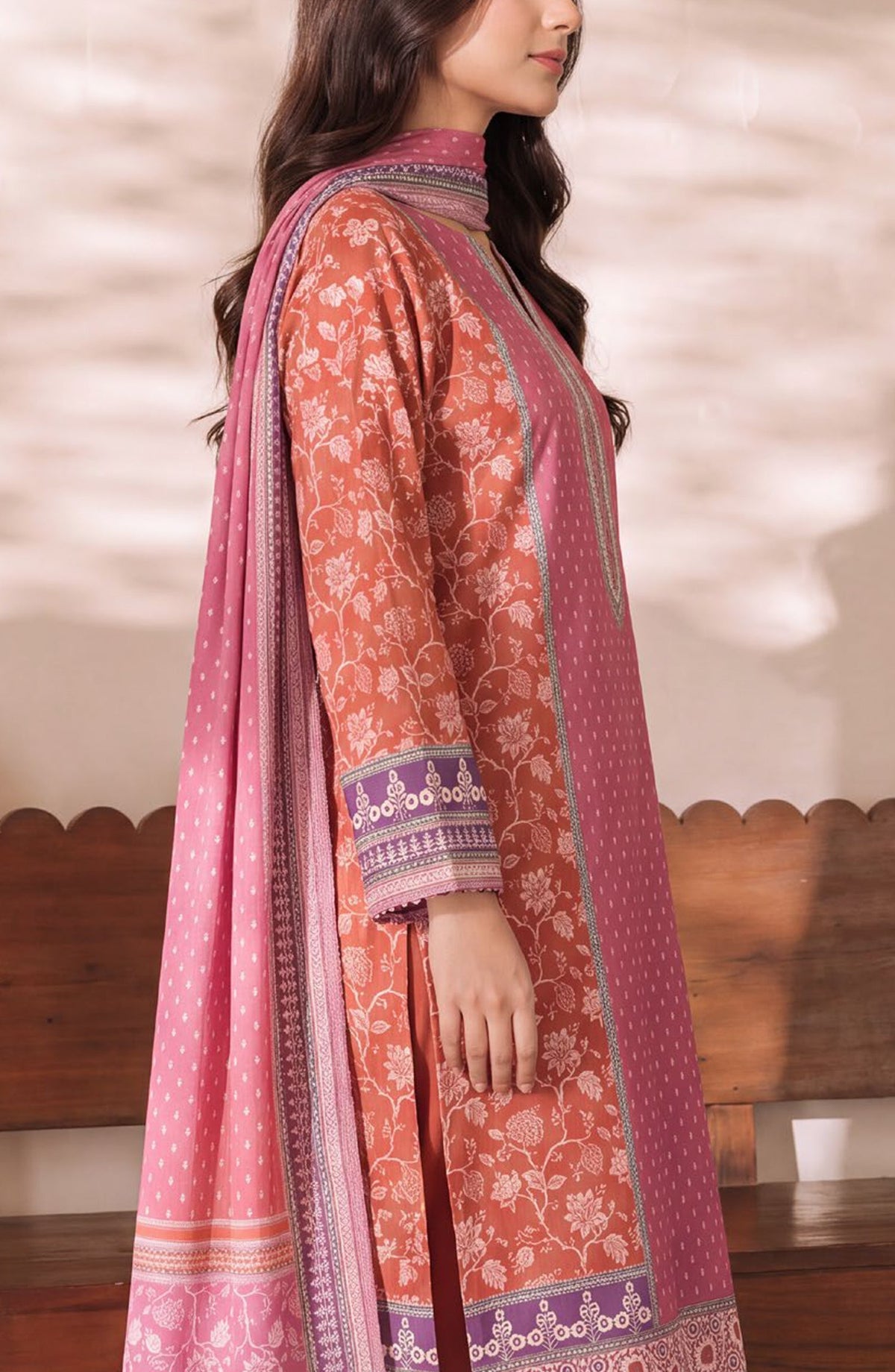 VS Daman Exclusive Printed Cambric Unstitched 3 Piece Suit - D-959 - VS26MB - Rust - Summer Collection