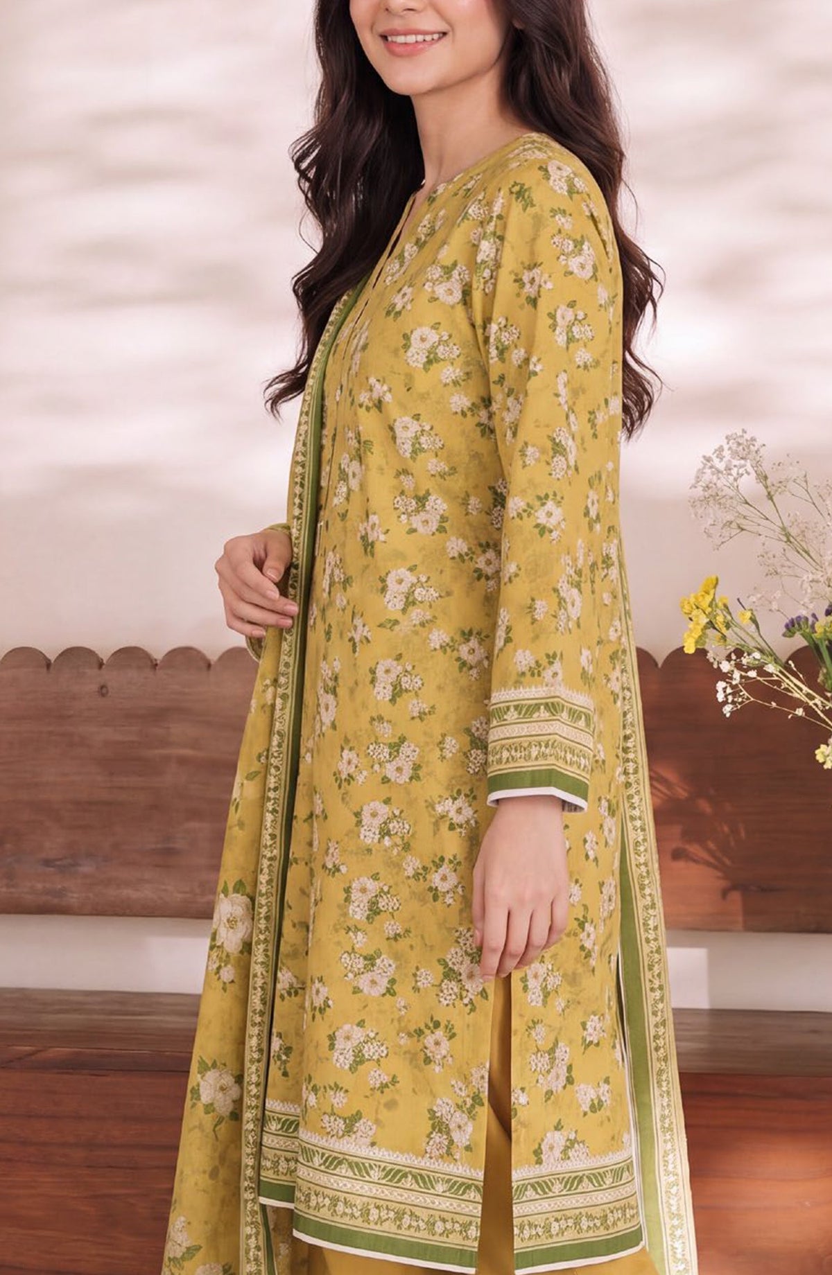 VS Daman Exclusive Printed Cambric Unstitched 3 Piece Suit - D-966 - VS26MB - Yellow - Summer Collection