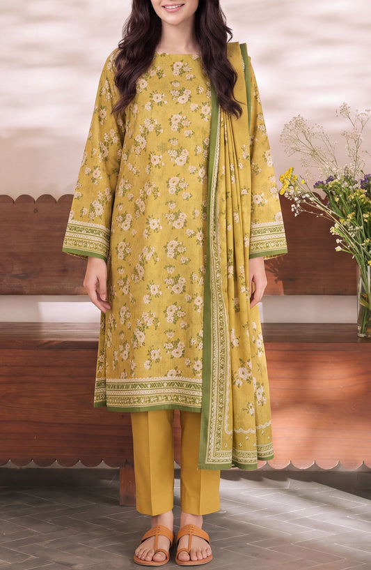 VS Daman Exclusive Printed Cambric Unstitched 3 Piece Suit - D-003 - VS26MB - Yellow - Summer Collection