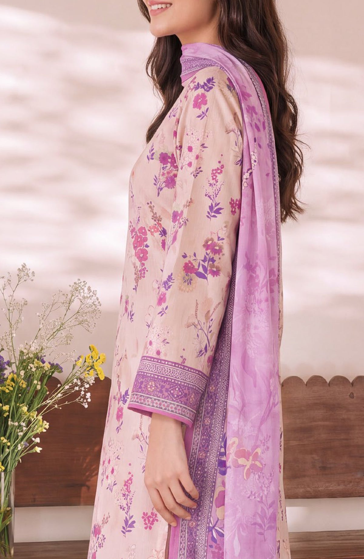 VS Daman Exclusive Printed Cambric Unstitched 3 Piece Suit - D-957 - VS26MB - Pink - Summer Collection