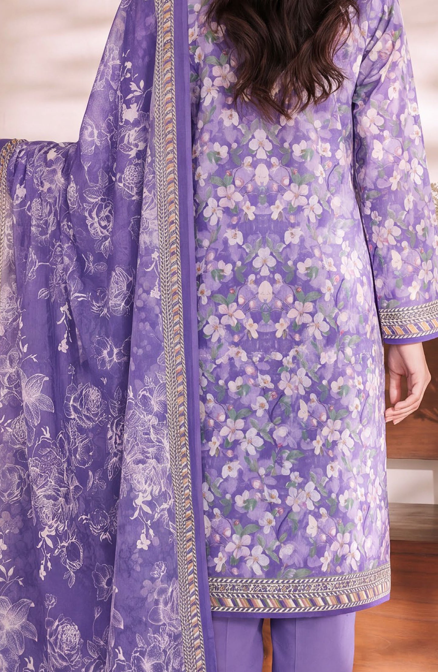 VS Daman Exclusive Printed Cambric Unstitched 3 Piece Suit - D-008 - VS26MB - Blue - Summer Collection