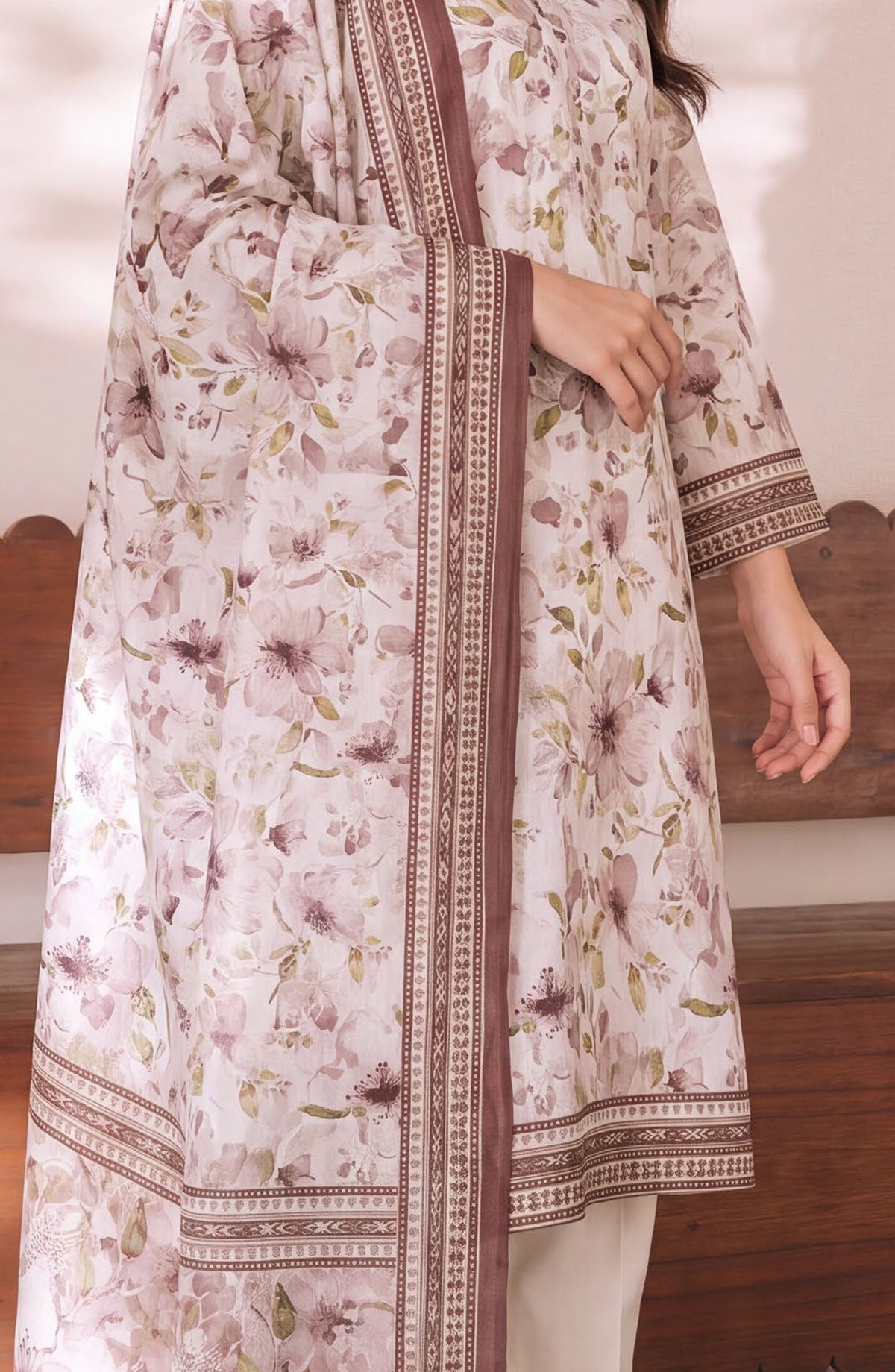 VS Daman Exclusive Printed Cambric Unstitched 3 Piece Suit - D-955 - VS26MB - Off White - Summer Collection