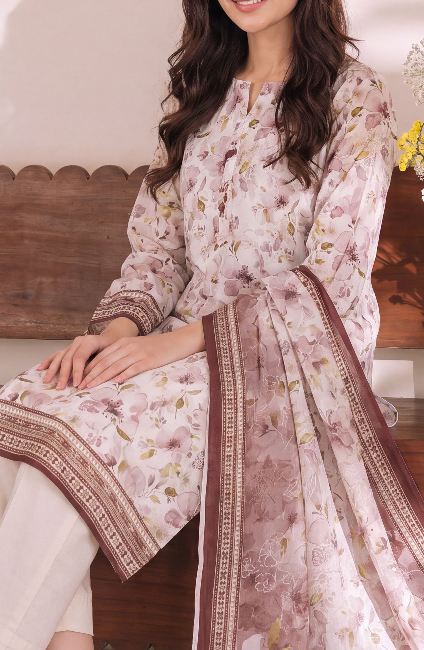 VS Daman Exclusive Printed Cambric Unstitched 3 Piece Suit - D-007 - VS26MB - Off White - Summer Collection