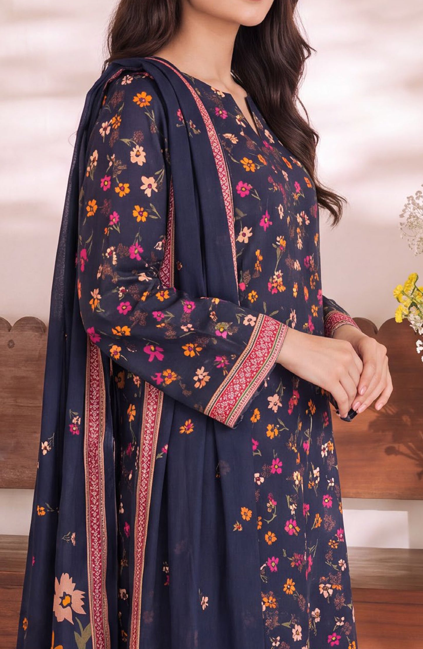 VS Daman Exclusive Printed Cambric Unstitched 3 Piece Suit - D-001 - VS26MB - Blue - Summer Collection