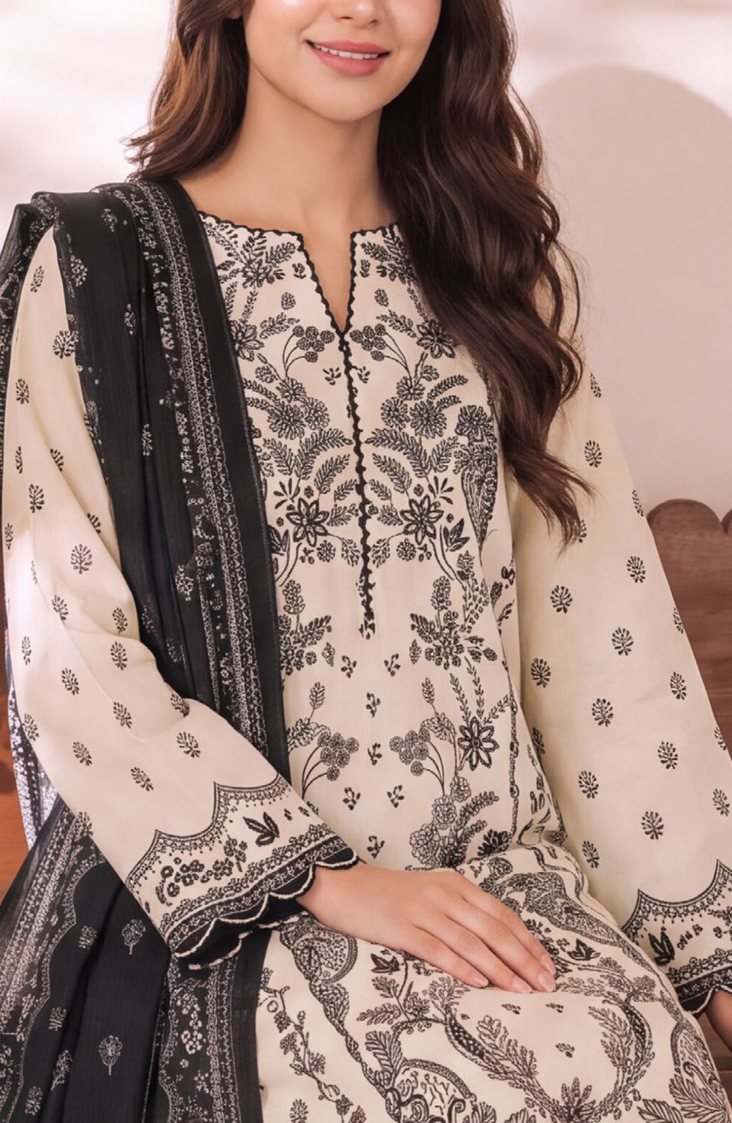 VS Daman Exclusive Printed Cambric Unstitched 3 Piece Suit - D-953 - VS26MB - Fawn - Summer Collection