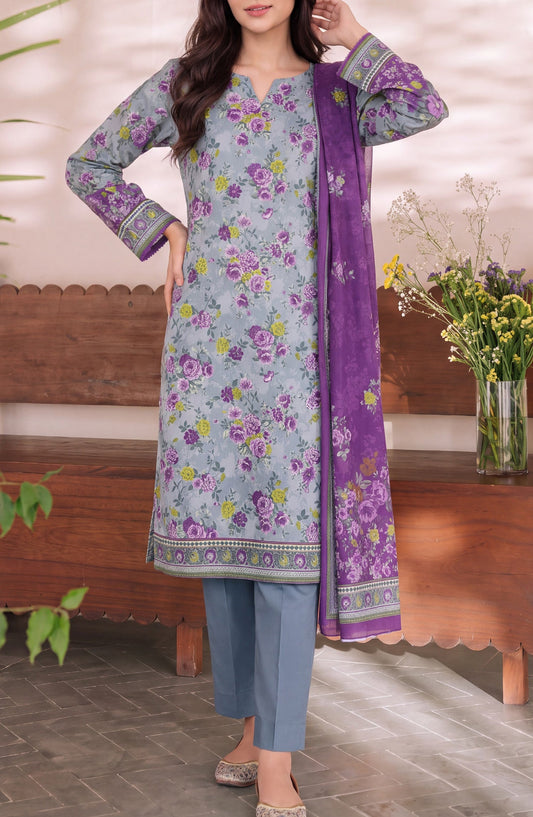 VS Daman Exclusive Printed Cambric Unstitched 3 Piece Suit - D-006 - VS26MB - Blue - Summer Collection