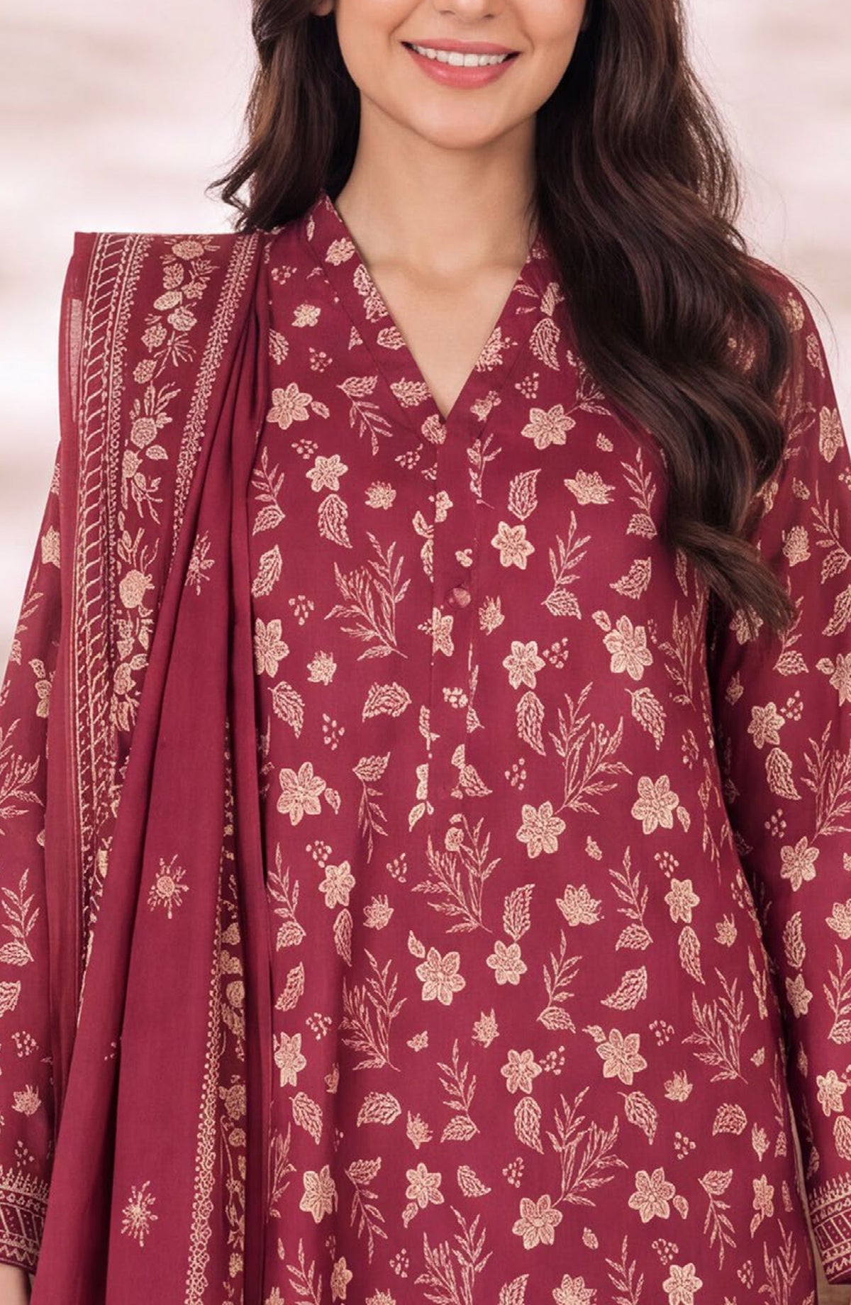 VS Daman Exclusive Printed Cambric Unstitched 3 Piece Suit - D-004 - VS26MB - Red - Summer Collection