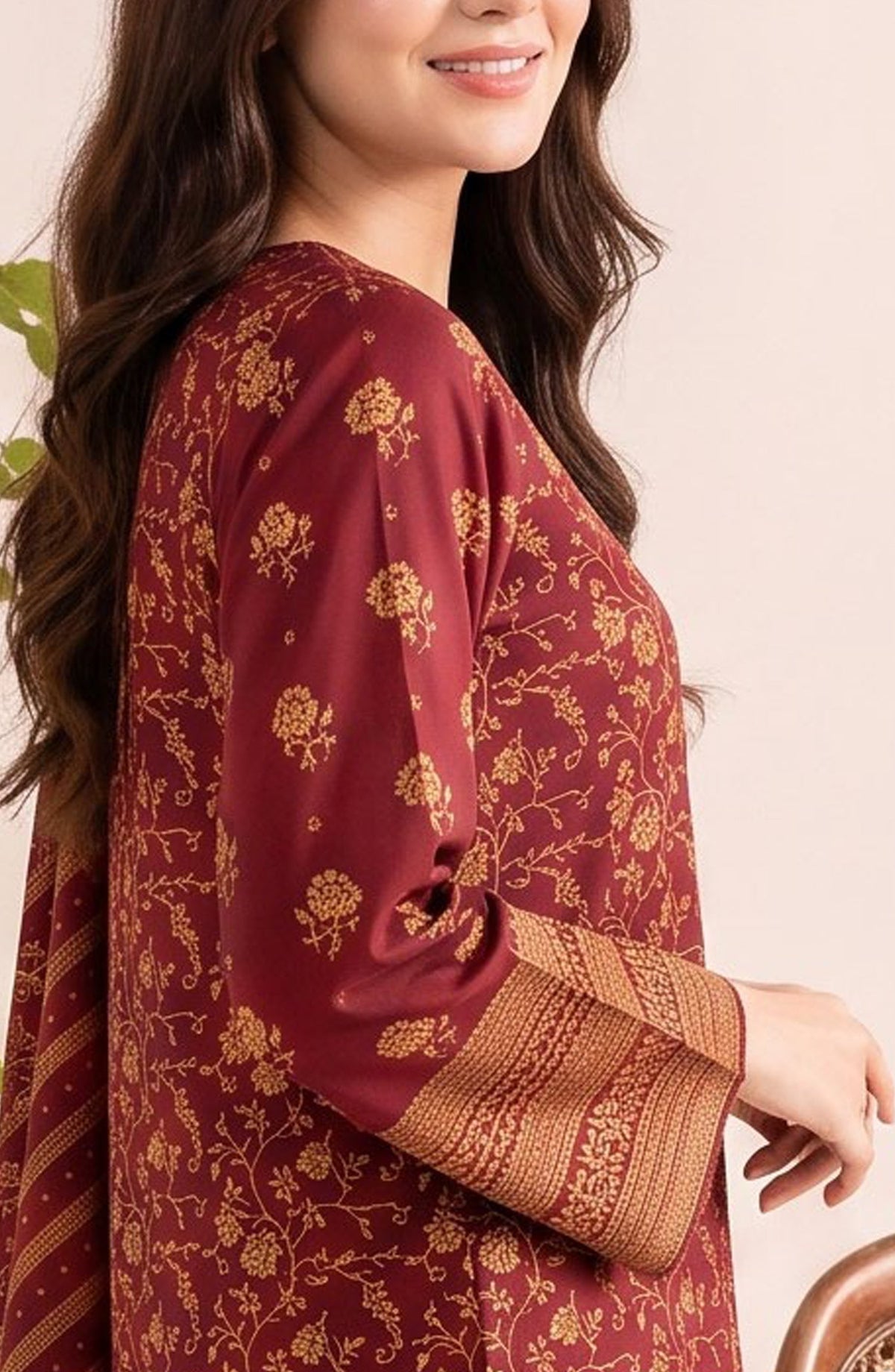 VS Printed Pashmina Unstitched 3 Piece Suit - D-310 A - VS26PM - Maroon - Winter Collection