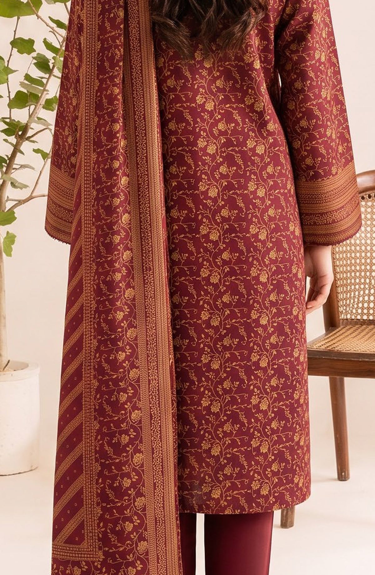 VS Printed Pashmina Unstitched 3 Piece Suit - D-310 A - VS26PM - Maroon - Winter Collection