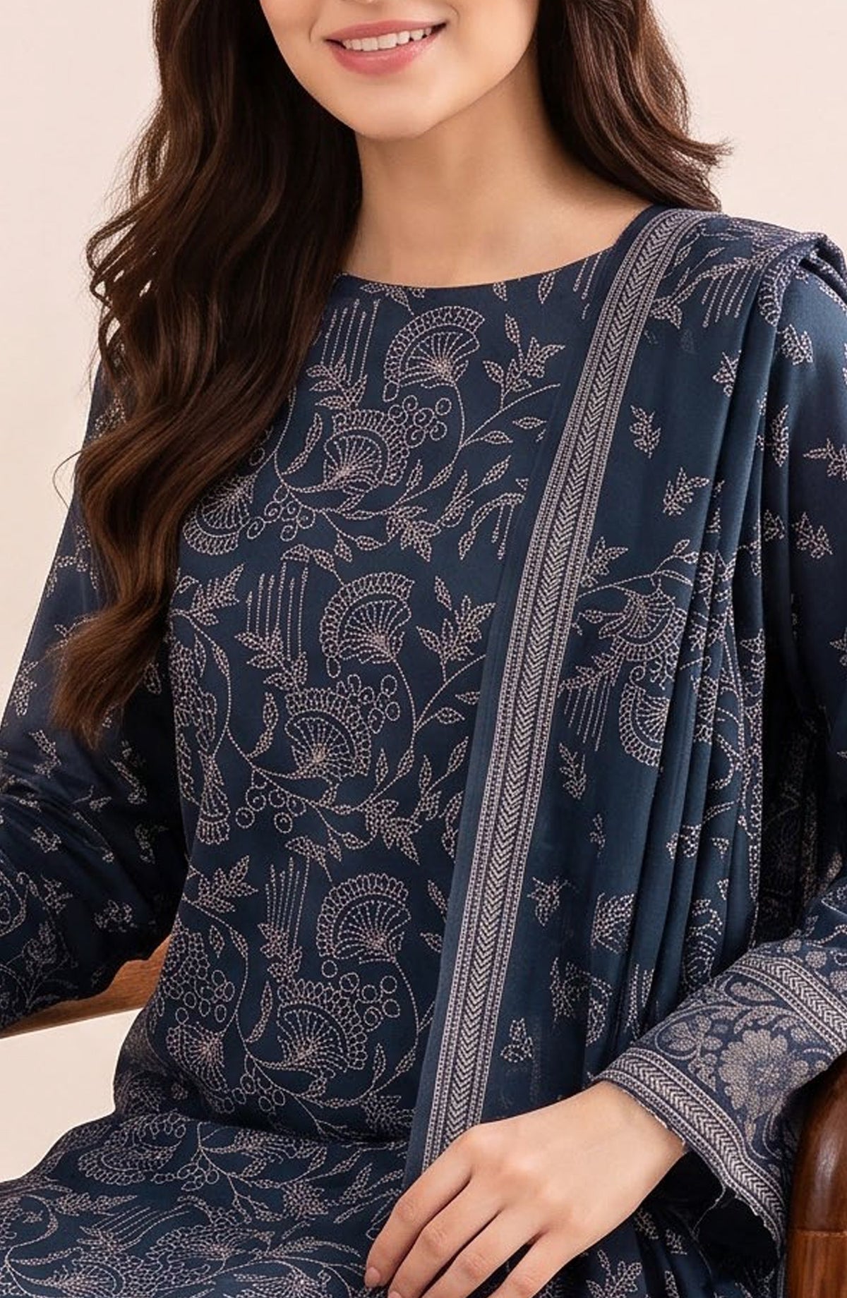 VS Printed Pashmina Unstitched 3 Piece Suit - D-311 B - VS26PM - Blue - Winter Collection