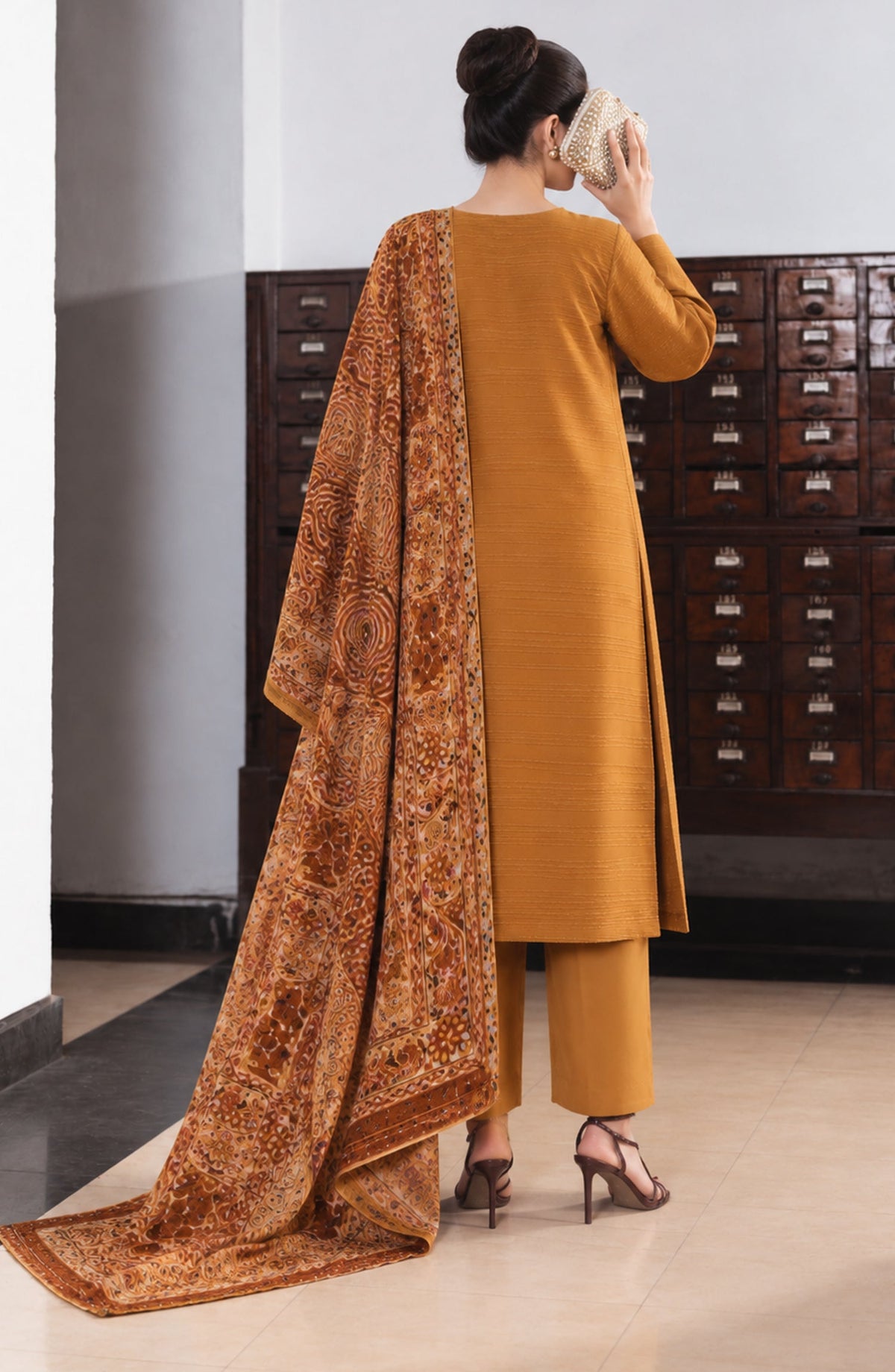 Valentina Ciao by Amna Khadija Dhanak Wool Unstitched 3 Piece Suit - D-10 - AM26VLC - Mustard - Winter Collection