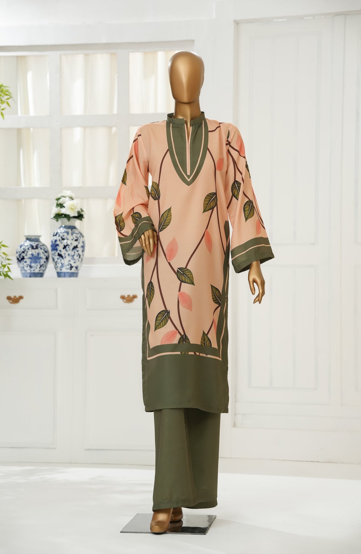 Varzah by Amna Khadija Printed Poly Swiss Stitched 2 Piece Suit - VUB-01 - AM25VRZ - Peach - Luxury Collection