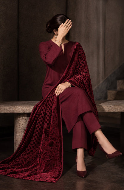 Velluto Milano by Amna Khadija Moonlight Dhanak Unstitched 3 Piece Suit - D-06 - AM26VUL - Maroon - Winter Collection