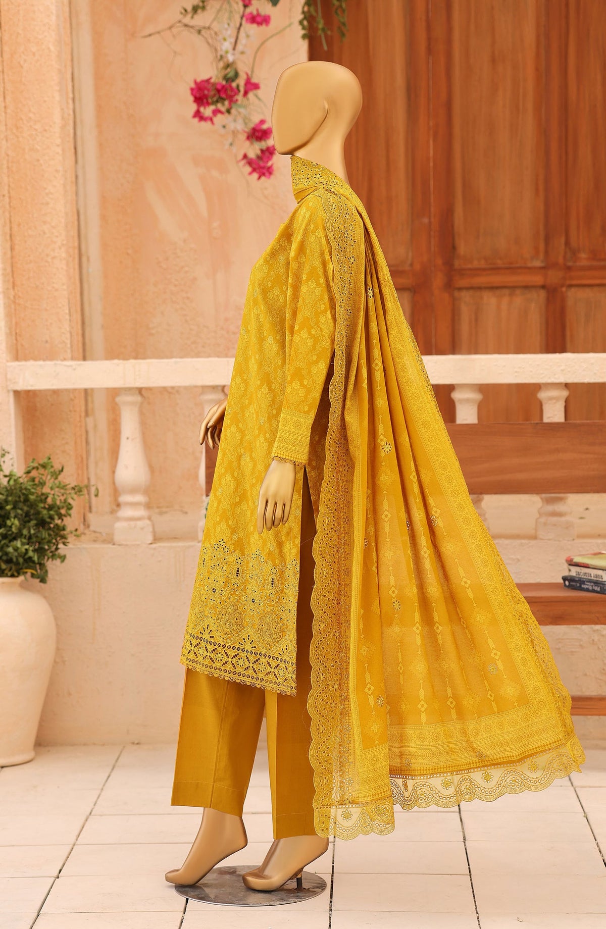 Venice by HZ Embroidered Lawn Unstitched 3 Piece Suit - VD-01 - HZ26NPF - Mustard - Festive Collection