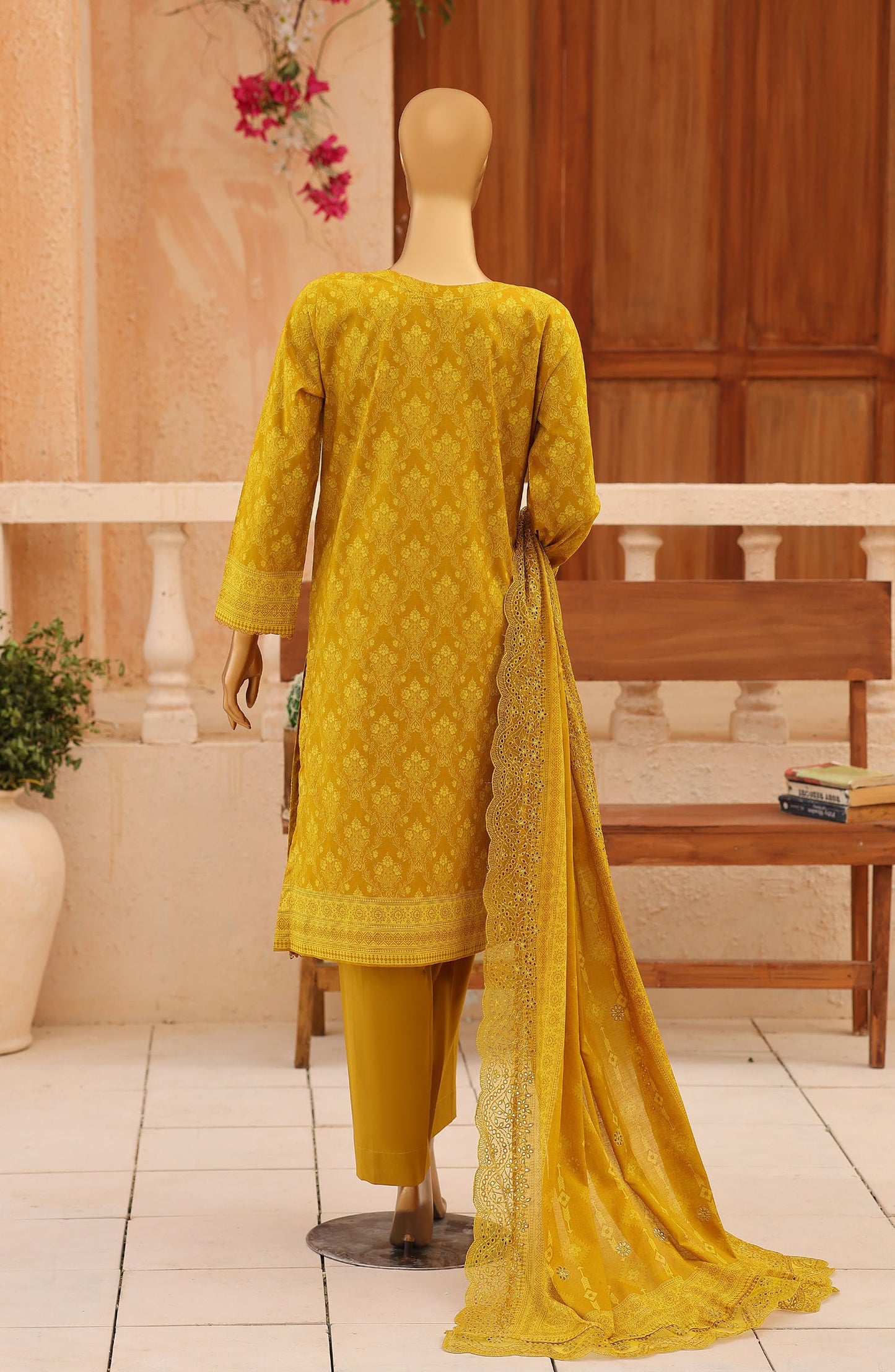 Venice by HZ Embroidered Lawn Unstitched 3 Piece Suit - VD-01 - HZ26NPF - Mustard - Festive Collection