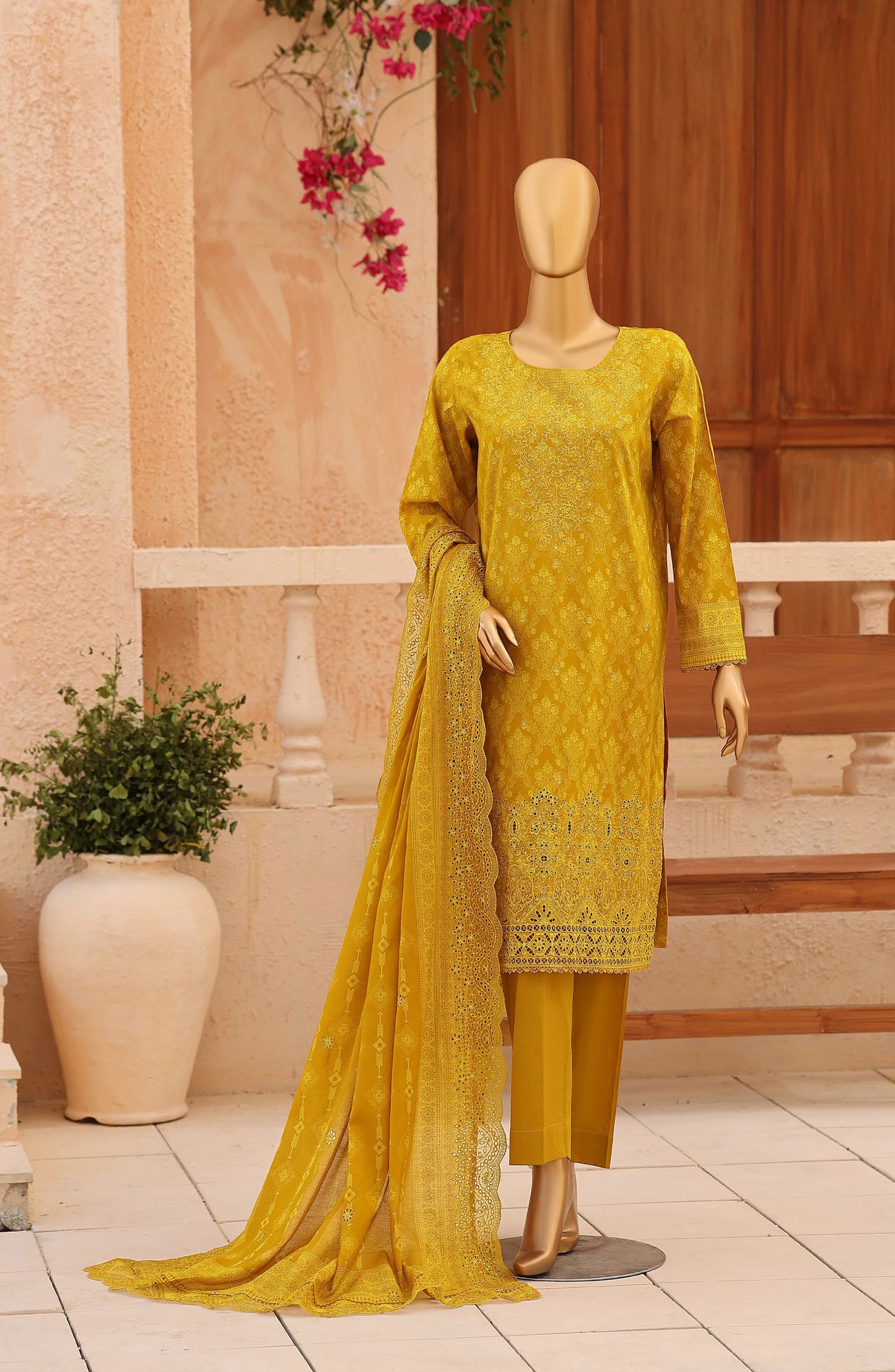 Venice by HZ Embroidered Lawn Unstitched 3 Piece Suit - VD-01 - HZ26NPF - Mustard - Festive Collection