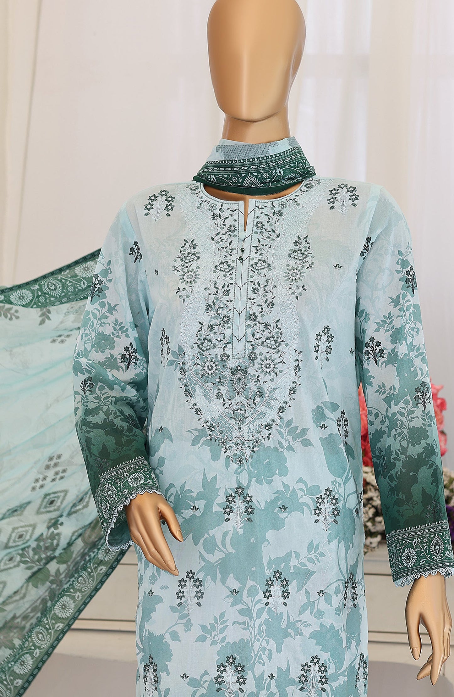 Virsa by HZ Embroidered Lawn Unstitched 3 Piece Suit - D-05 - HZ26VRSA - Green - Summer Collection