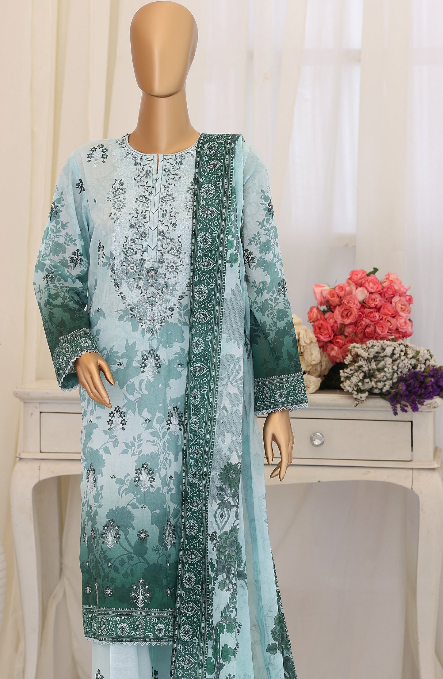 Virsa by HZ Embroidered Lawn Unstitched 3 Piece Suit - D-05 - HZ26VRSA - Green - Summer Collection
