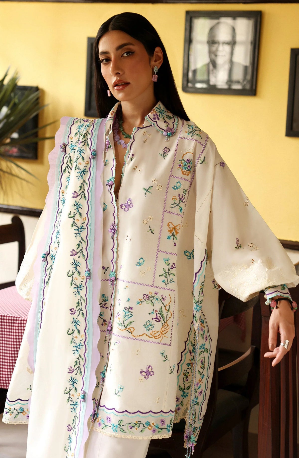Wild Flower by Zaha Embroidered Lawn Unstitched 3 Piece Suit - ZF26-07 - ZAH26WL - Fawn - Summer Festive Collection