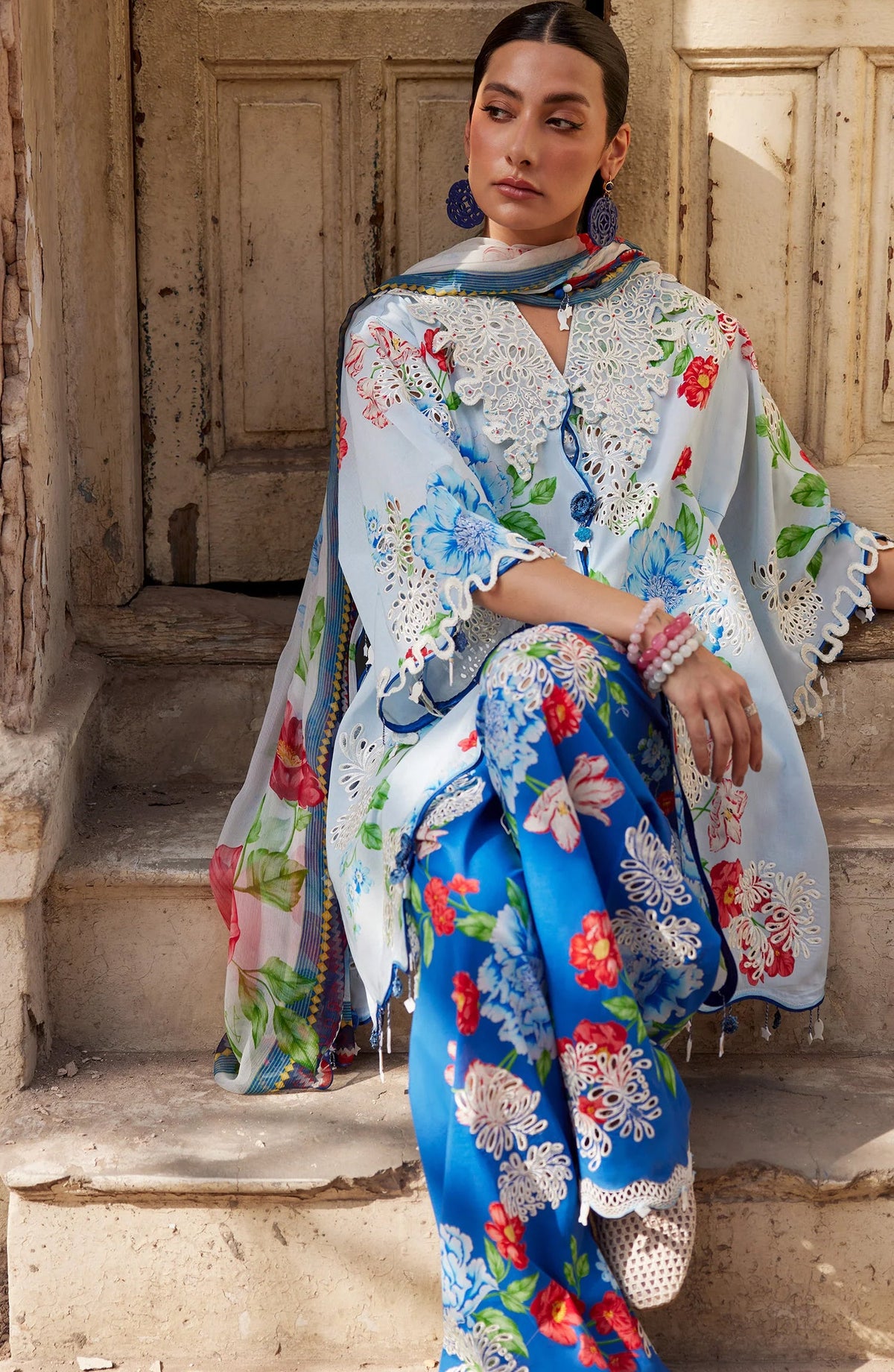 Wild Flower by Zaha Embroidered Lawn Unstitched 3 Piece Suit - ZF26-02 - ZAH26WL - Sky Blue - Summer Festive Collection