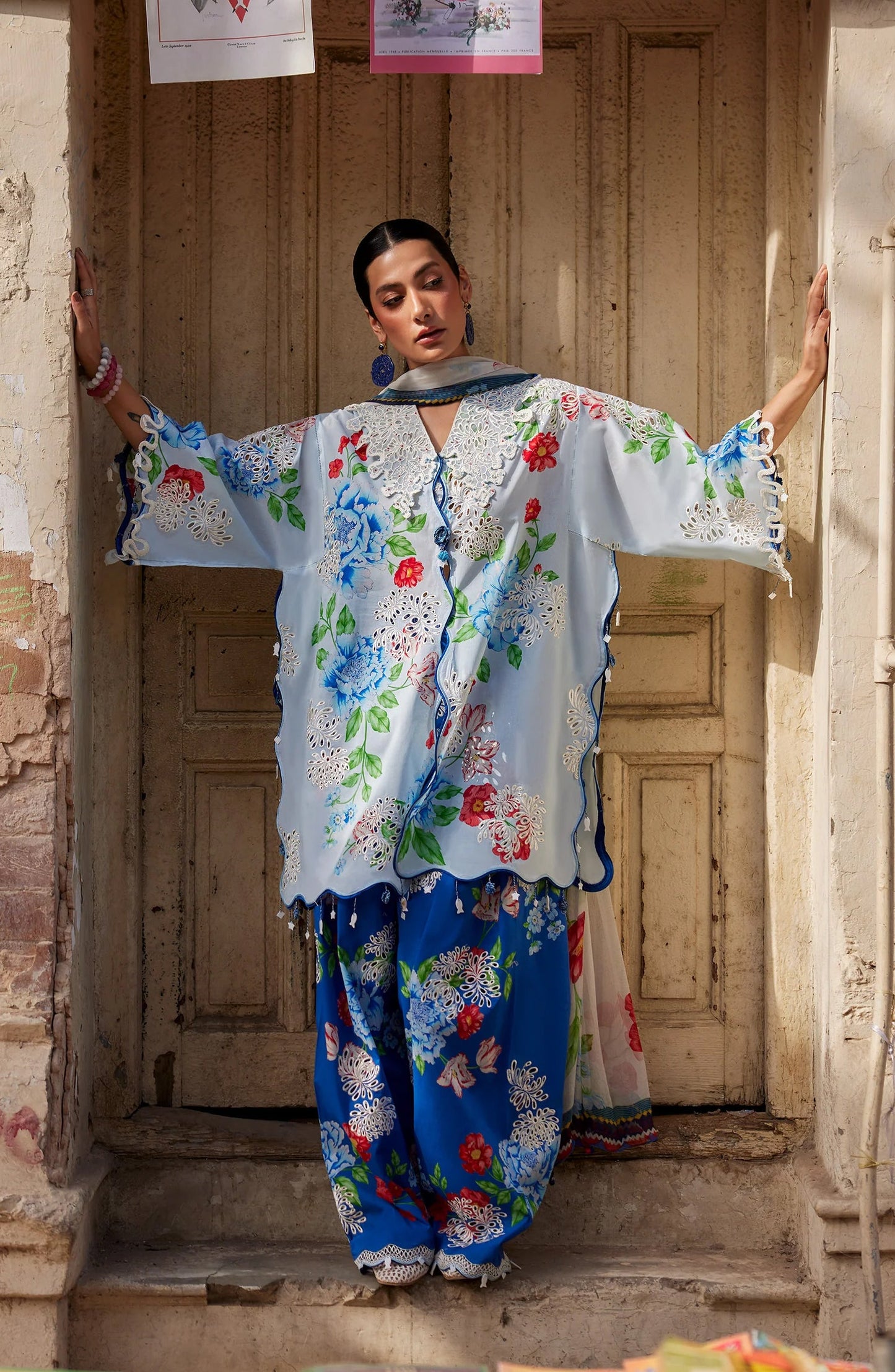 Wild Flower by Zaha Embroidered Lawn Unstitched 3 Piece Suit - ZF26-02 - ZAH26WL - Sky Blue - Summer Festive Collection