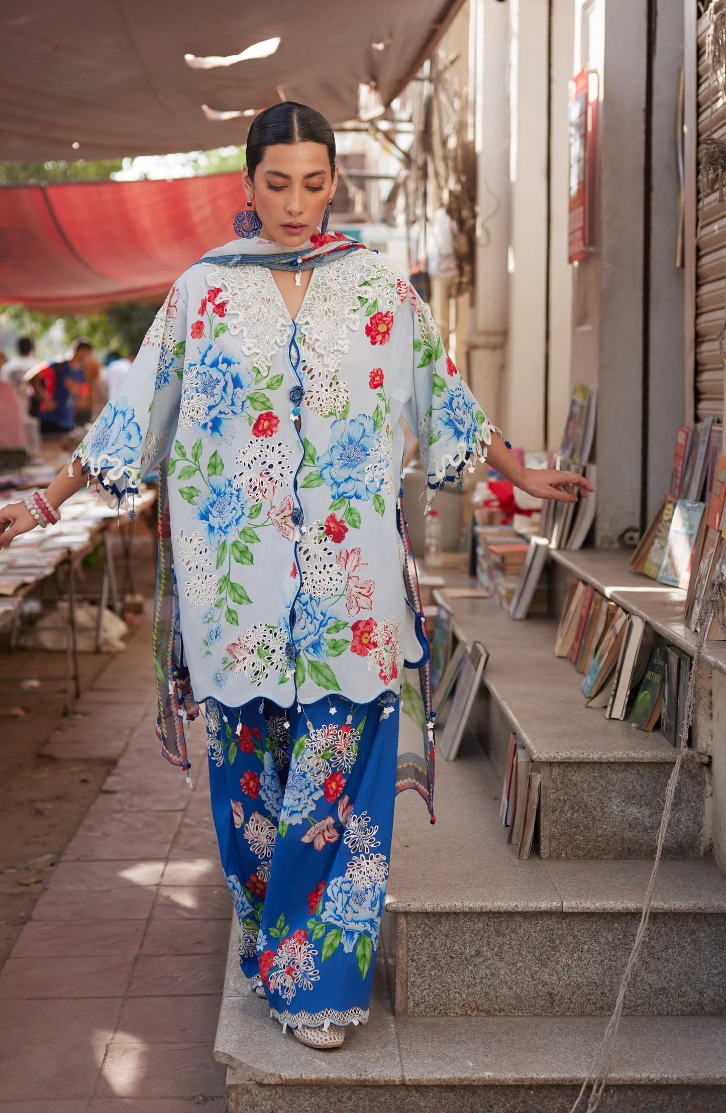 Wild Flower by Zaha Embroidered Lawn Unstitched 3 Piece Suit - ZF26-02 - ZAH26WL - Sky Blue - Summer Festive Collection