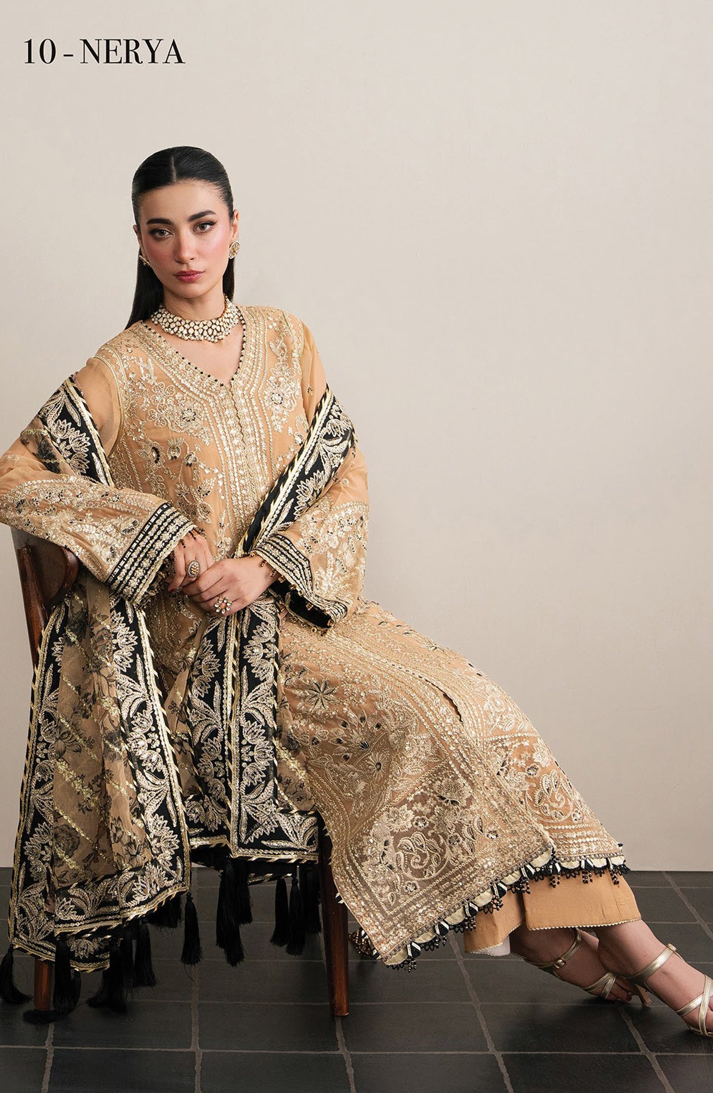 Xenia Kalani Luxury Embroidered Chiffon Unstitched 3 Piece Suit - 10-Nerya - XF26KN - Orange - Festive Collection