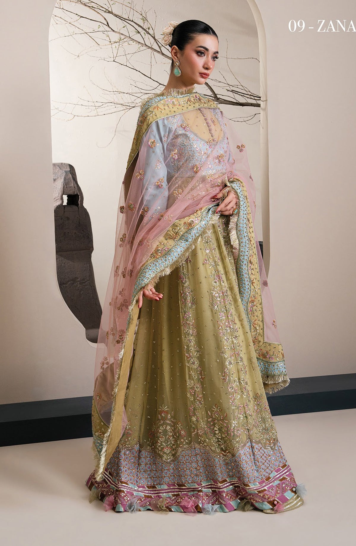 Xenia Kalani Luxury Embroidered Raw Silk Unstitched 3 Piece Suit - 09-Zana - XF26KN - Yellow - Festive Collection
