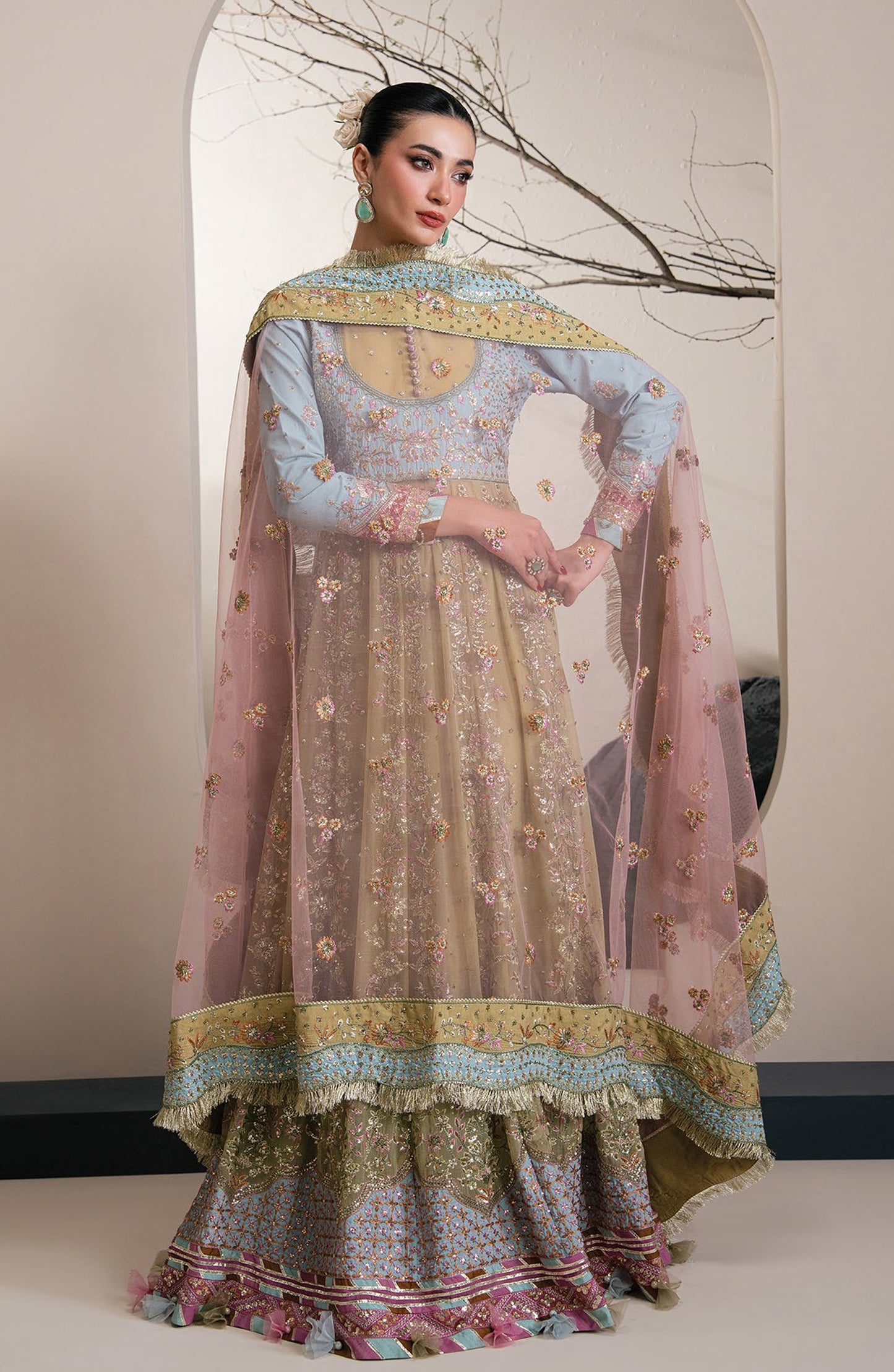 Xenia Kalani Luxury Embroidered Raw Silk Unstitched 3 Piece Suit - 09-Zana - XF26KN - Yellow - Festive Collection