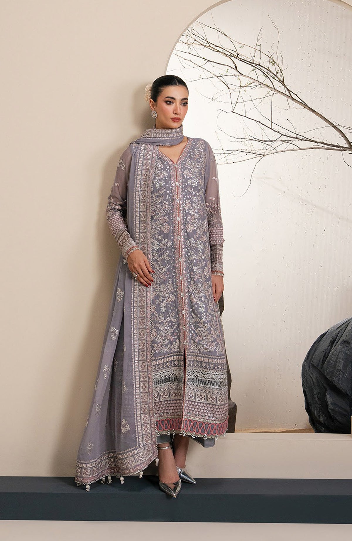 Xenia Kalani Luxury Embroidered Chiffon Unstitched 3 Piece Suit - 08-Isara - XF26KN - Blue - Festive Collection
