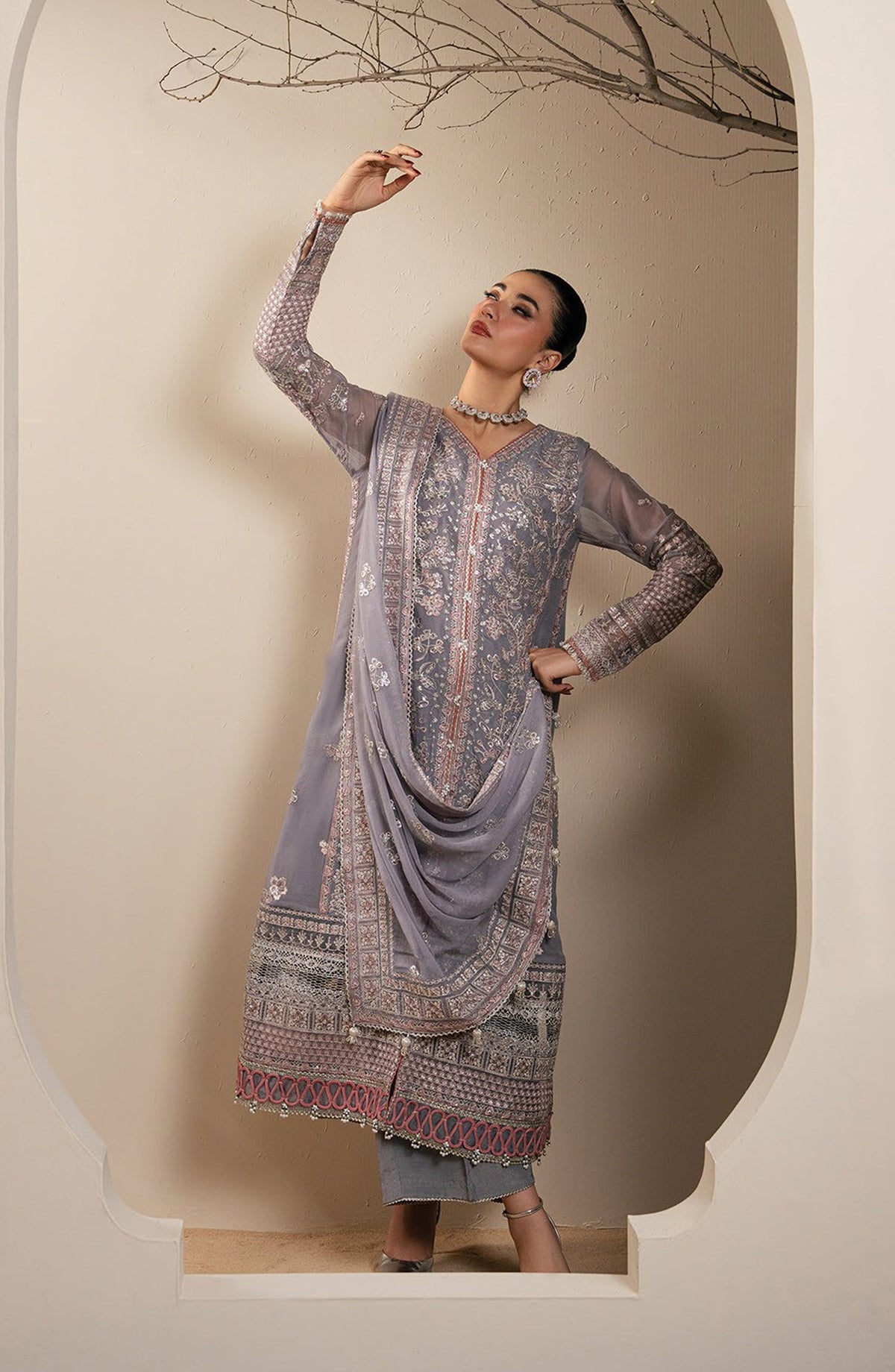Xenia Kalani Luxury Embroidered Chiffon Unstitched 3 Piece Suit - 08-Isara - XF26KN - Blue - Festive Collection