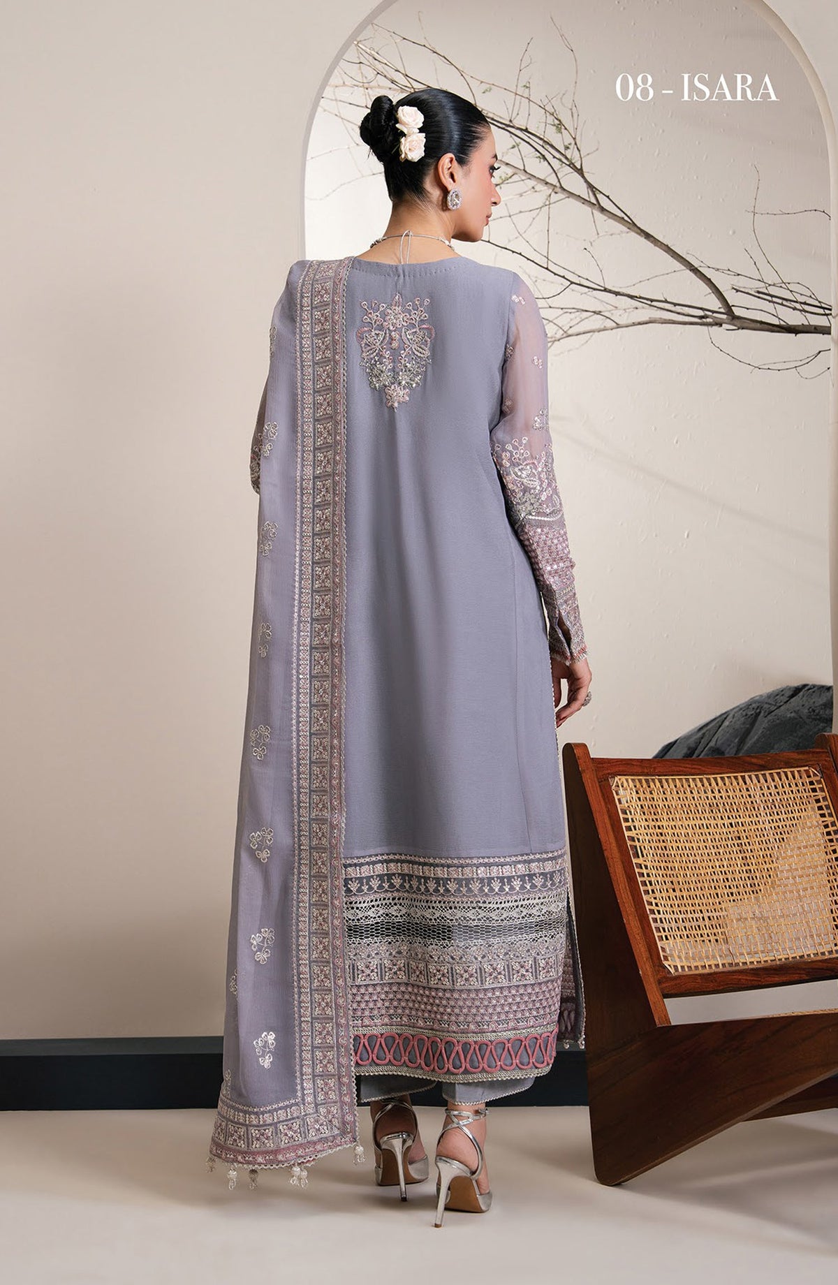 Xenia Kalani Luxury Embroidered Chiffon Unstitched 3 Piece Suit - 08-Isara - XF26KN - Blue - Festive Collection