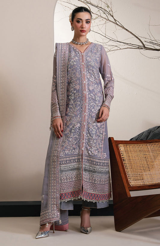 Xenia Kalani Luxury Embroidered Chiffon Unstitched 3 Piece Suit - 08-Isara - XF26KN - Blue - Festive Collection