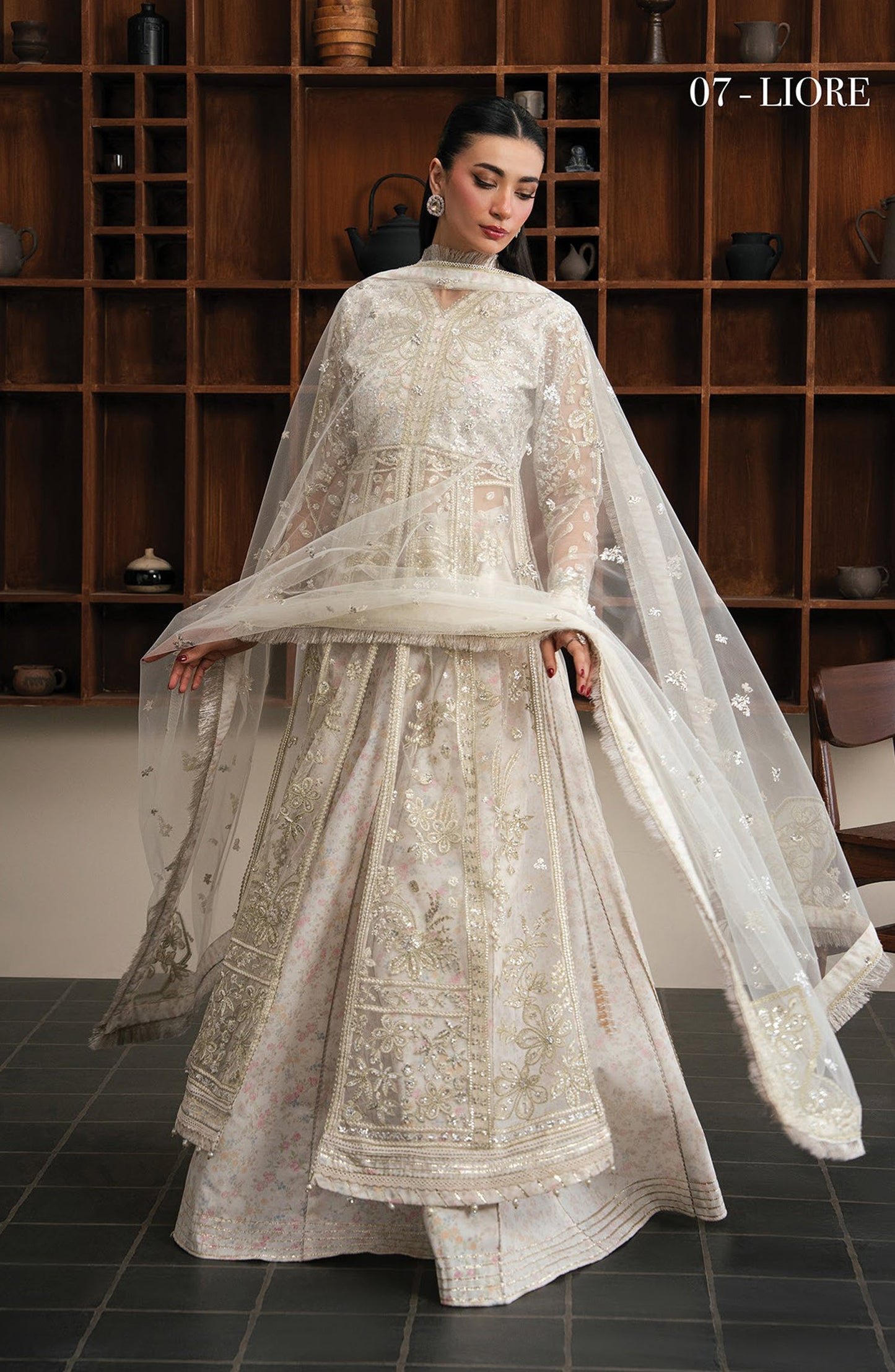 Xenia Kalani Luxury Embroidered Net Unstitched 3 Piece Suit - 07-Liore - XF26KN - White - Festive Collection