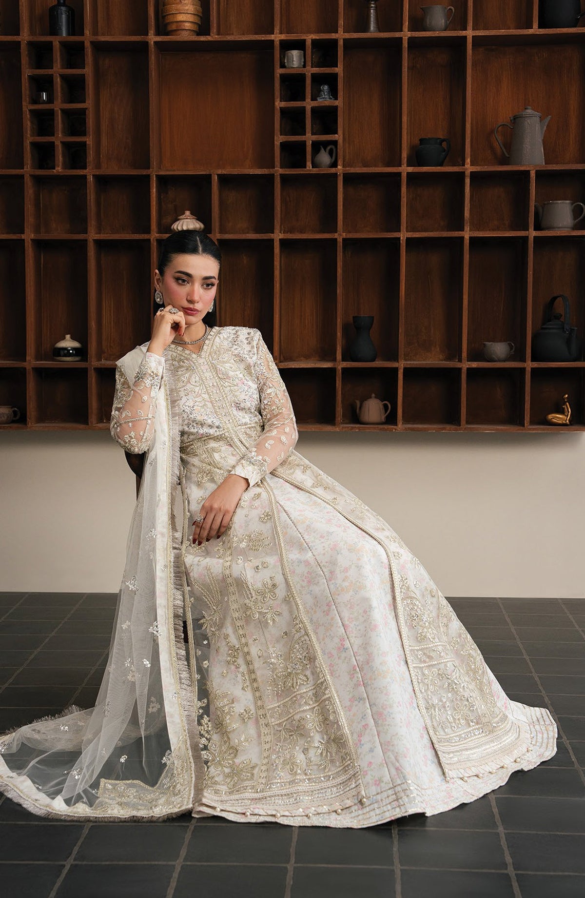 Xenia Kalani Luxury Embroidered Net Unstitched 3 Piece Suit - 07-Liore - XF26KN - White - Festive Collection
